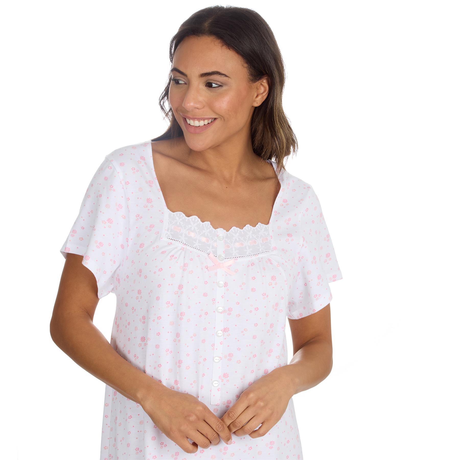 Cottonique Jersey Nightie Ladies 100% Cotton Soft Short Sleeve Nightdress - Picture 24 of 29