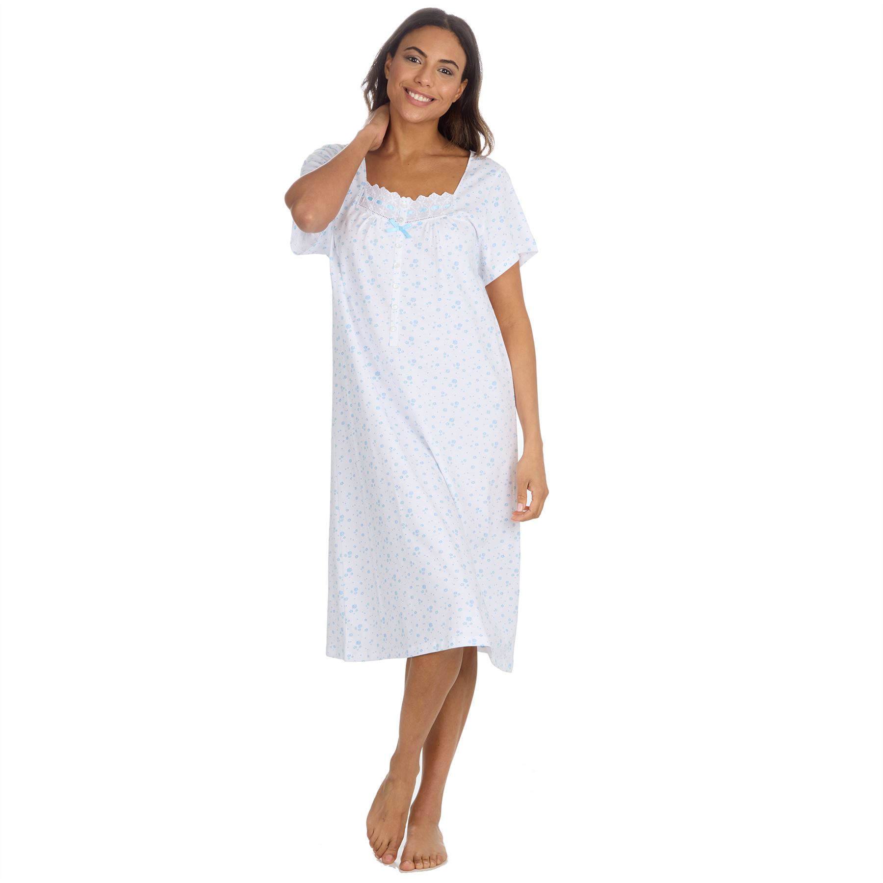 Cottonique Jersey Nightie Ladies 100% Cotton Soft Short Sleeve Nightdress - Picture 11 of 29