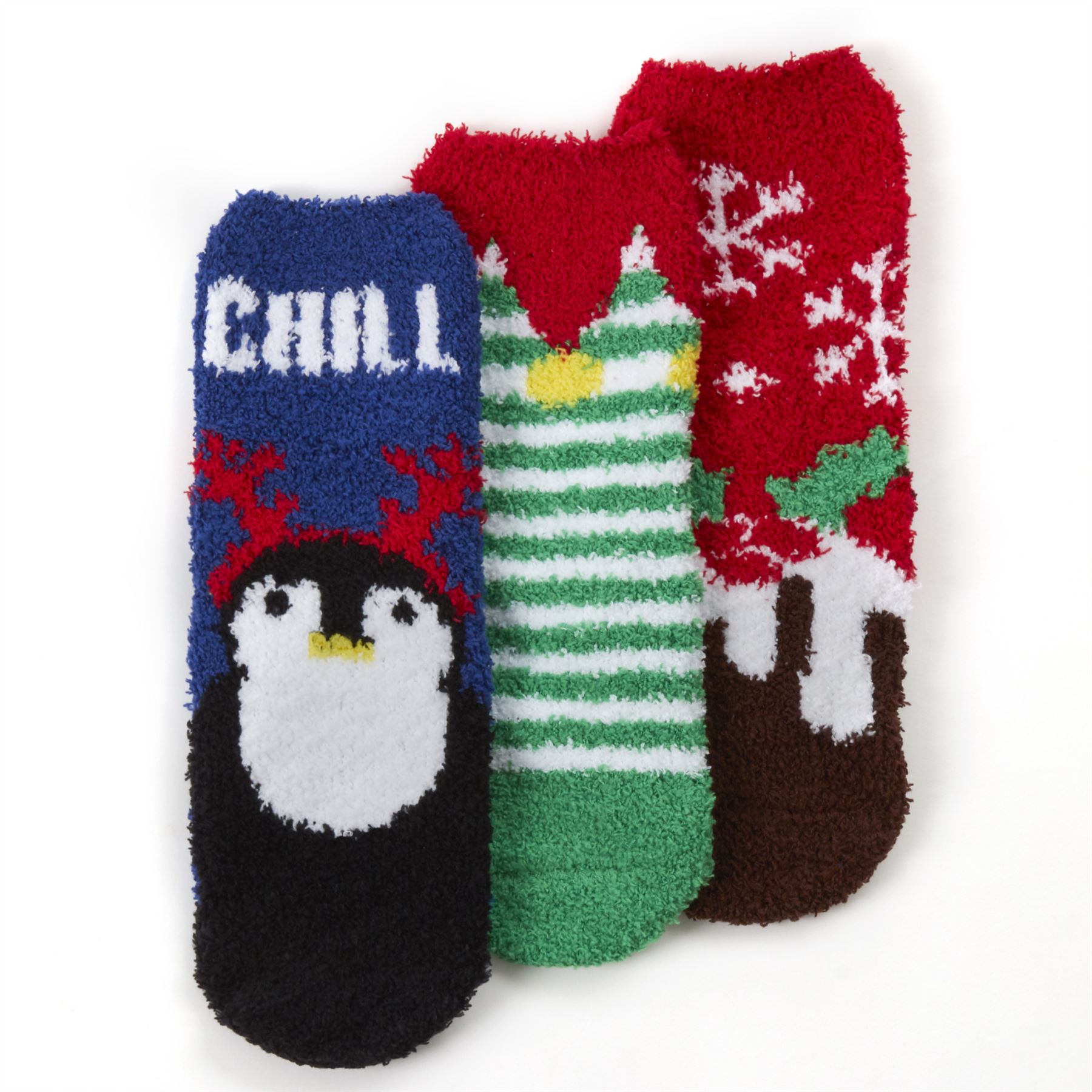 Christmas Cosy Socks Babies Kids Fluffy Festive Bed Slipper Sock Grips (3 Pairs) - Picture 12 of 13
