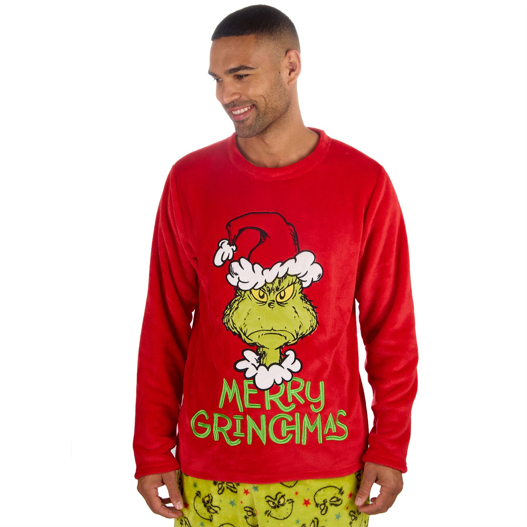 Grinch Fleece Schlafanzug passend Familie Weihnachten Unisex Erwachsene Kinder Pyjama Set - Bild 21 von 22