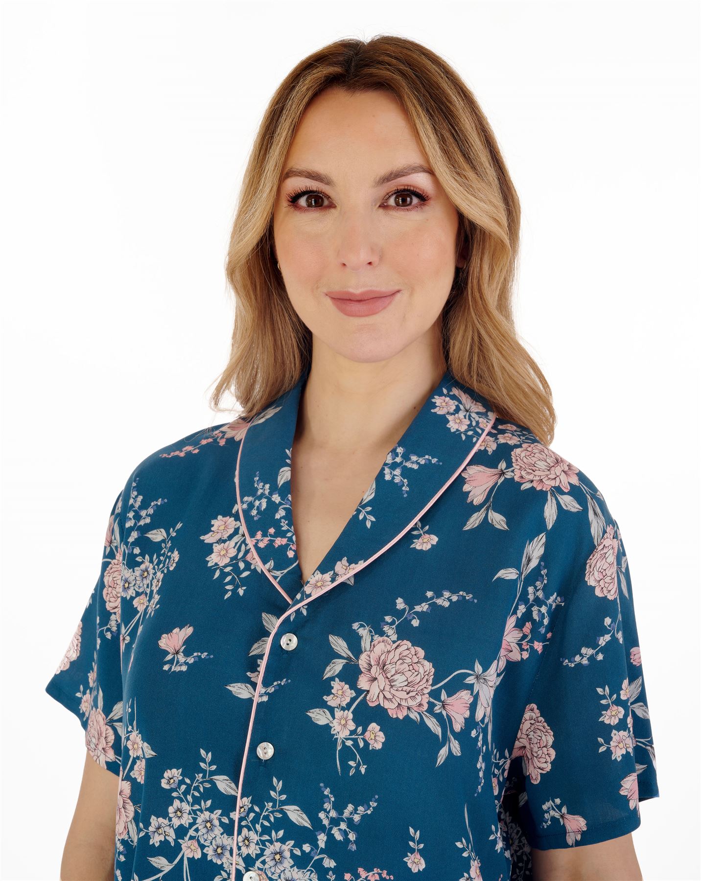 Gaspé Tailored Button Pyjamas Floral Woven Viscose Short Sleeve Night Pyjama Set - Picture 6 of 7
