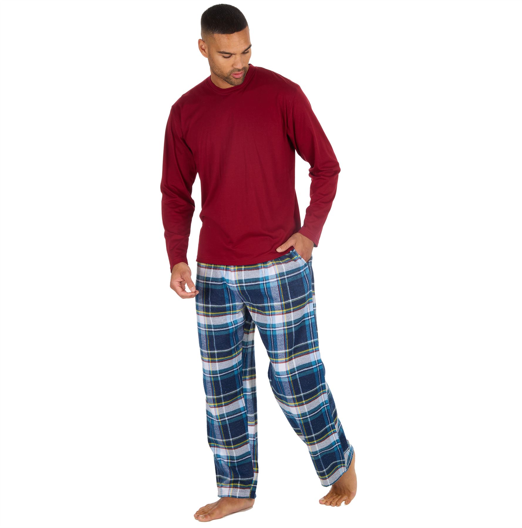 Mens Pyjama Set Adults Jersey & Flannel Cotton Blend Long Sleeve Lounge Pyjamas - Picture 10 of 25