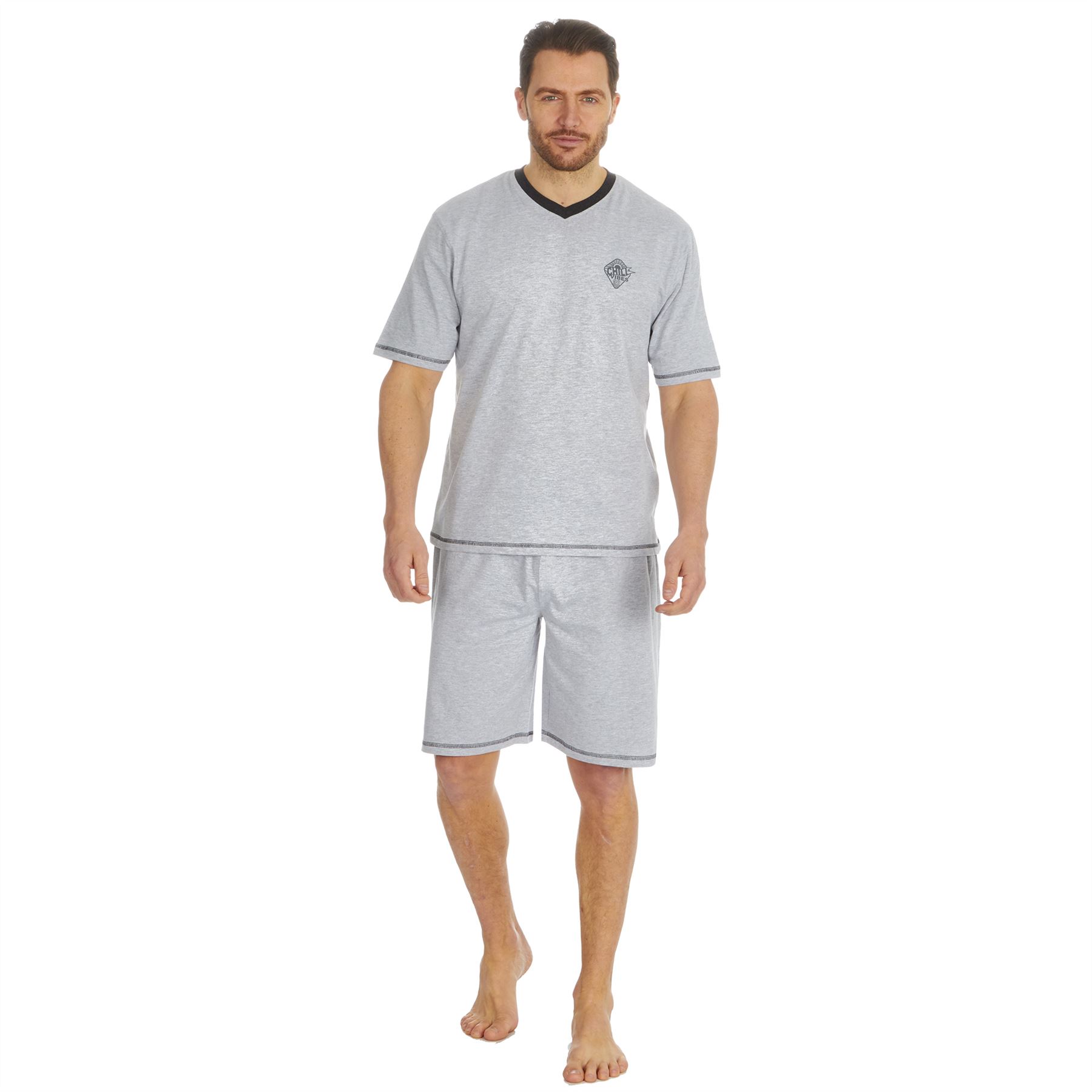 Mens Short Pyjamas Jersey Cotton Short Sleeve Pyjama Set Loose Nightwear PJs - Picture 18 of 46