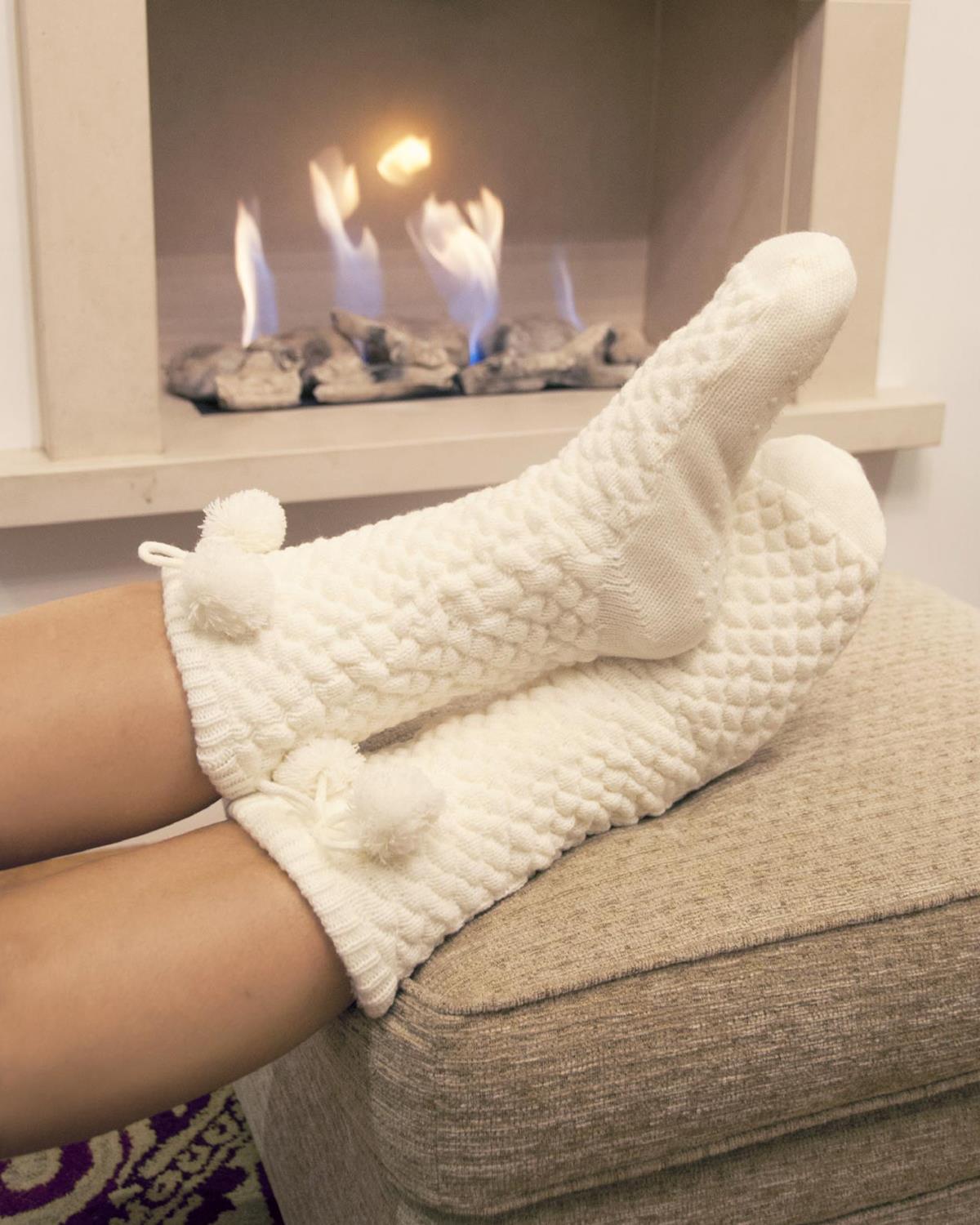 Bramble Lounge Slipper Socks Non-Slip Sherpa Lined Cosy Textured Sock - Picture 7 of 30