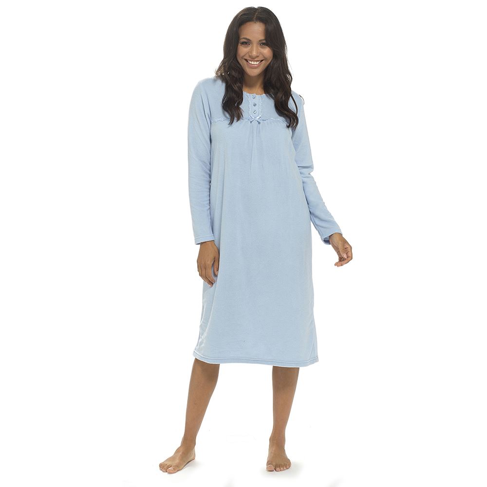 Womens Polar Fleece Nightie Ladies Long Sleeve Soft Touch Winter Nightdress - Picture 2 of 22