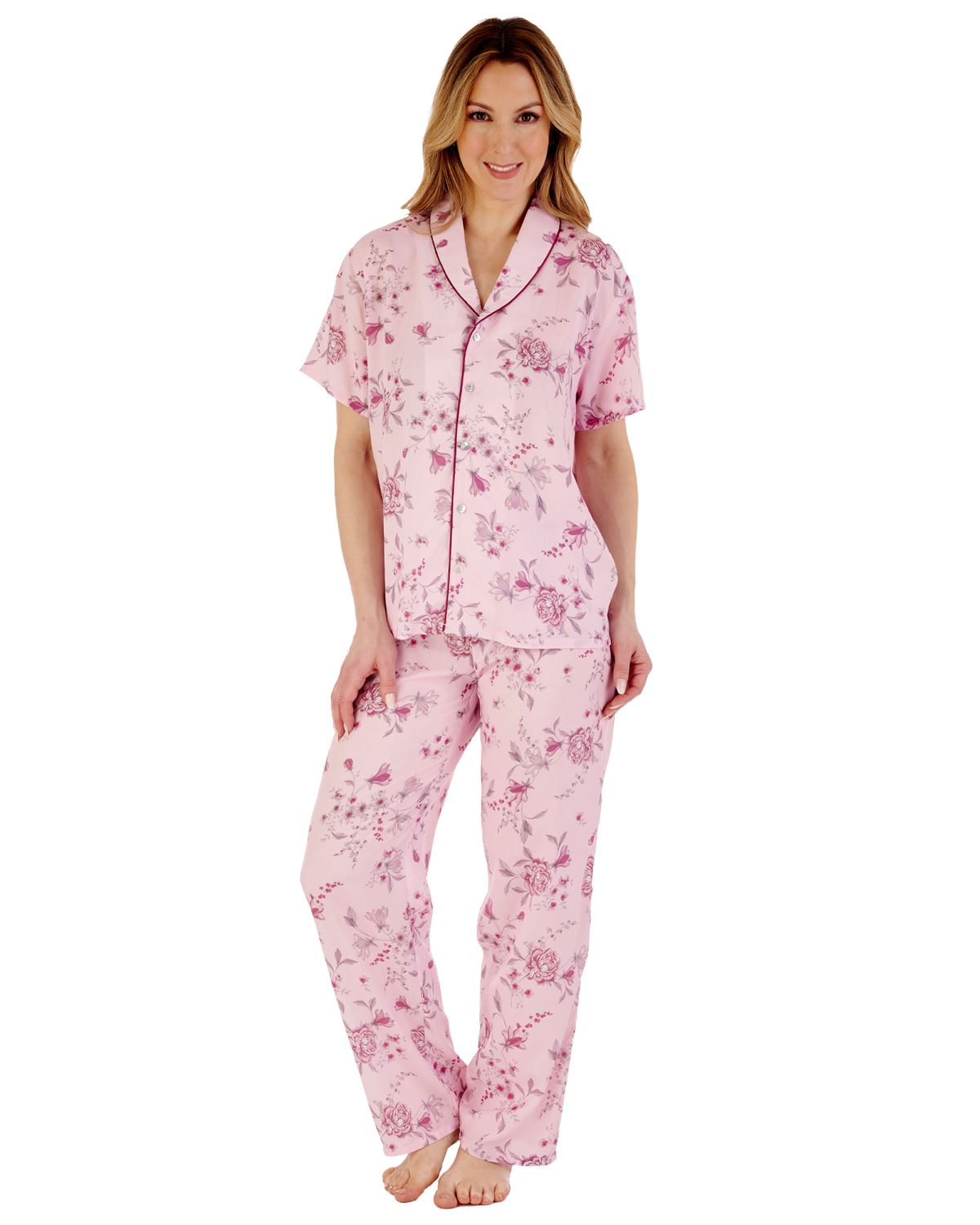 Gaspé Tailored Button Pyjamas Floral Woven Viscose Short Sleeve Night Pyjama Set - Picture 2 of 7