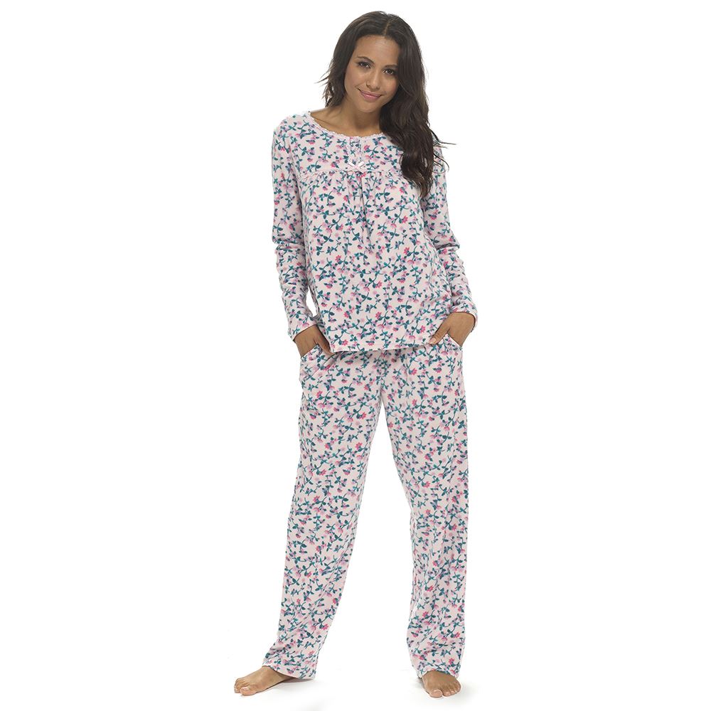 Damen Polar Fleece Schlafanzug Damen Langarm Soft Touch Winter Pyjama Set - Bild 6 von 9