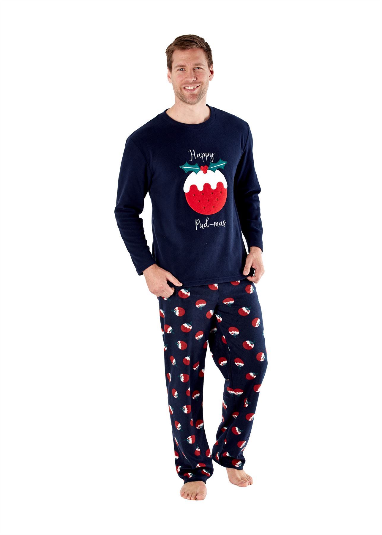 Family Mens Womens Kids Matching Fleece Christmas Pudding Xmas Pyjamas