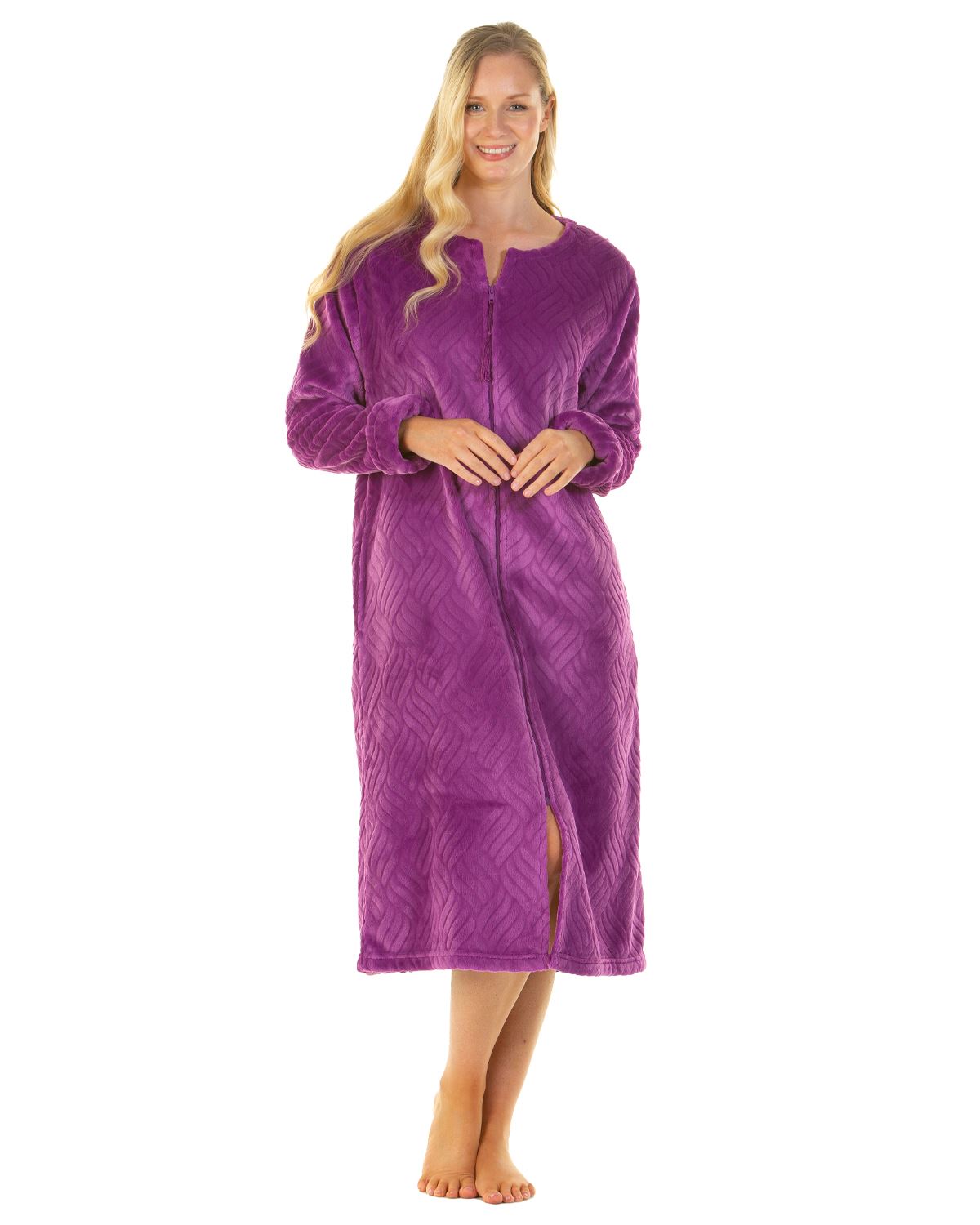 La Marquise Zip Robe Midnight Tulip Soft Fleece Zipper Front Dressing Gown