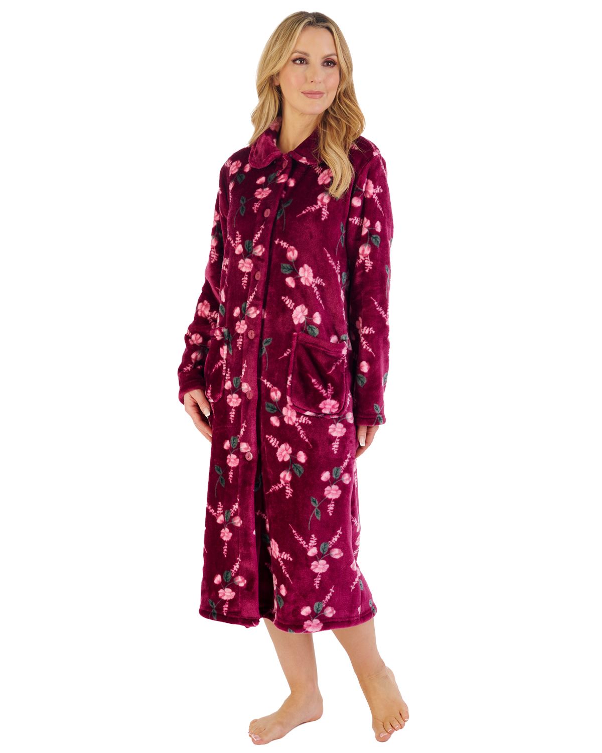 slenderella-button-robe-ladies-46-floral-soft-fleece-buttoned-up