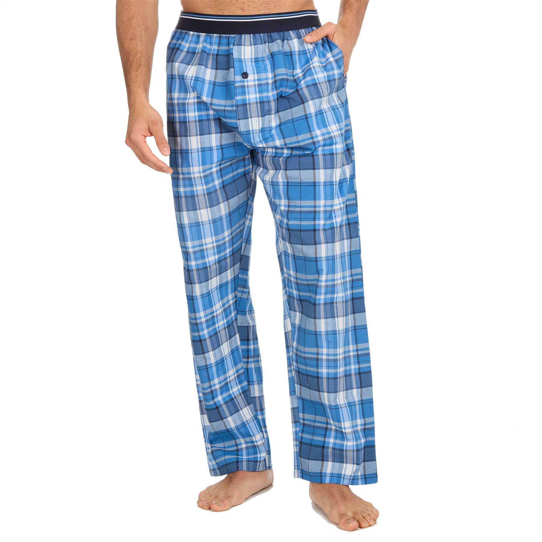 Woven Lounge Pants Mens Elasticated Waist Check Pyjama Bottoms PJs Nightwear - Picture 12 of 14