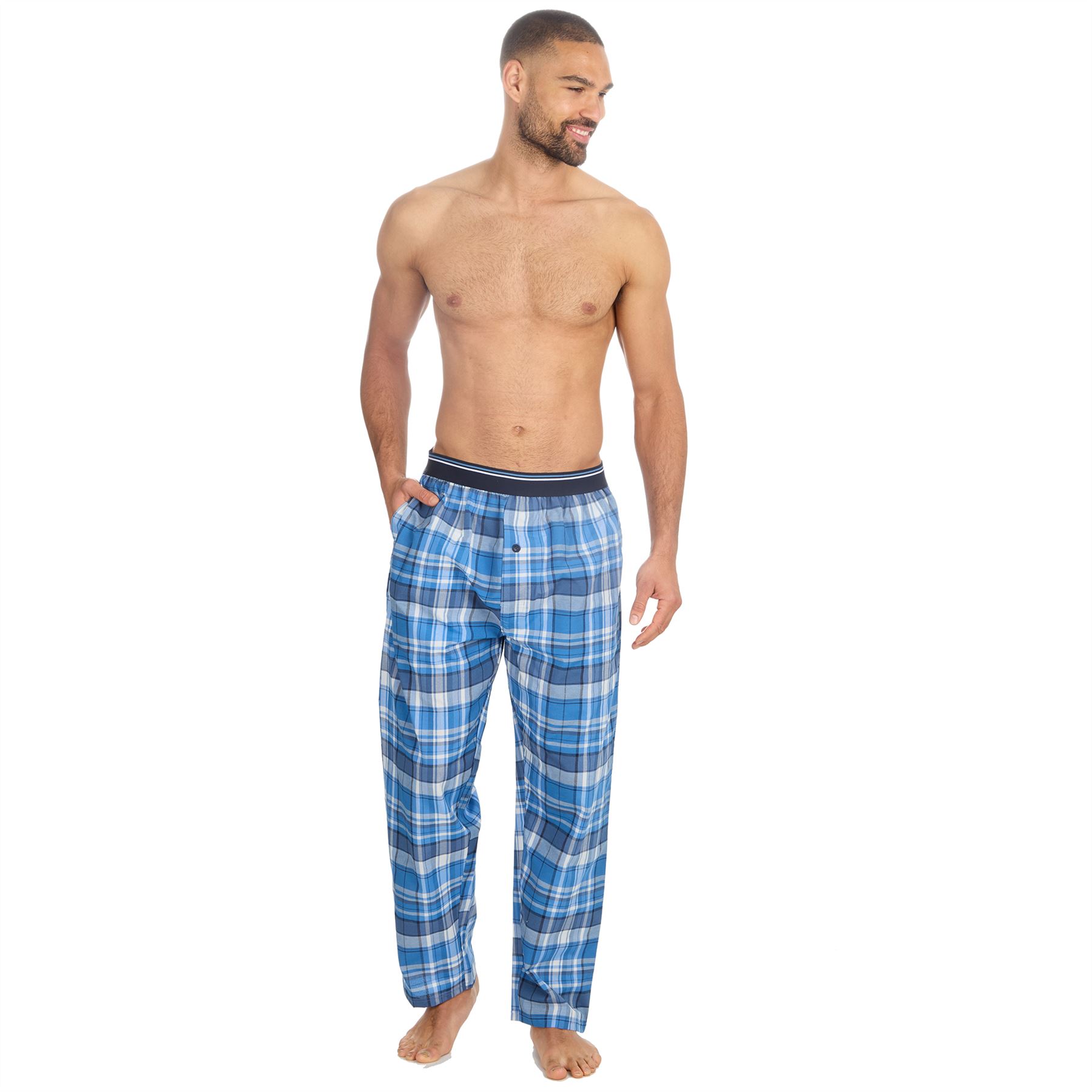 Woven Lounge Pants Mens Elasticated Waist Check Pyjama Bottoms PJs Nightwear - Picture 10 of 14