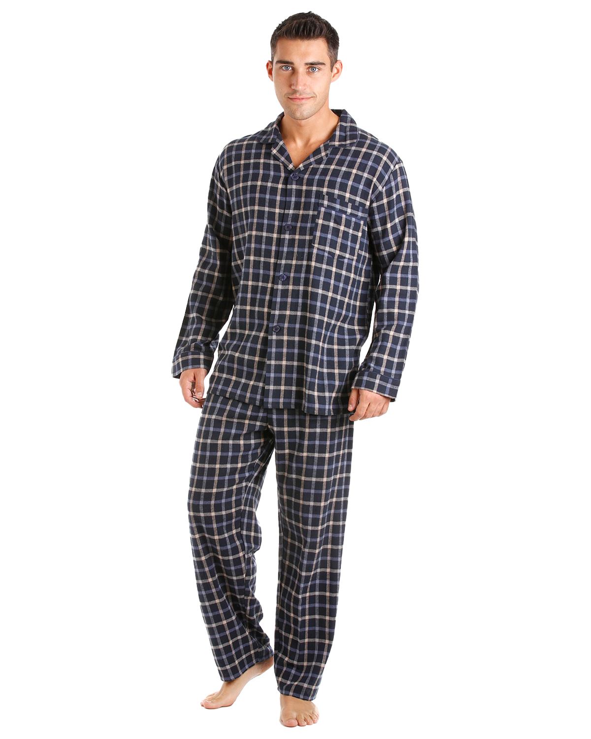 Juego de pijamas de algodón cepillado Haigman para hombre manga larga con botones a medida - Imagen 31 de 38