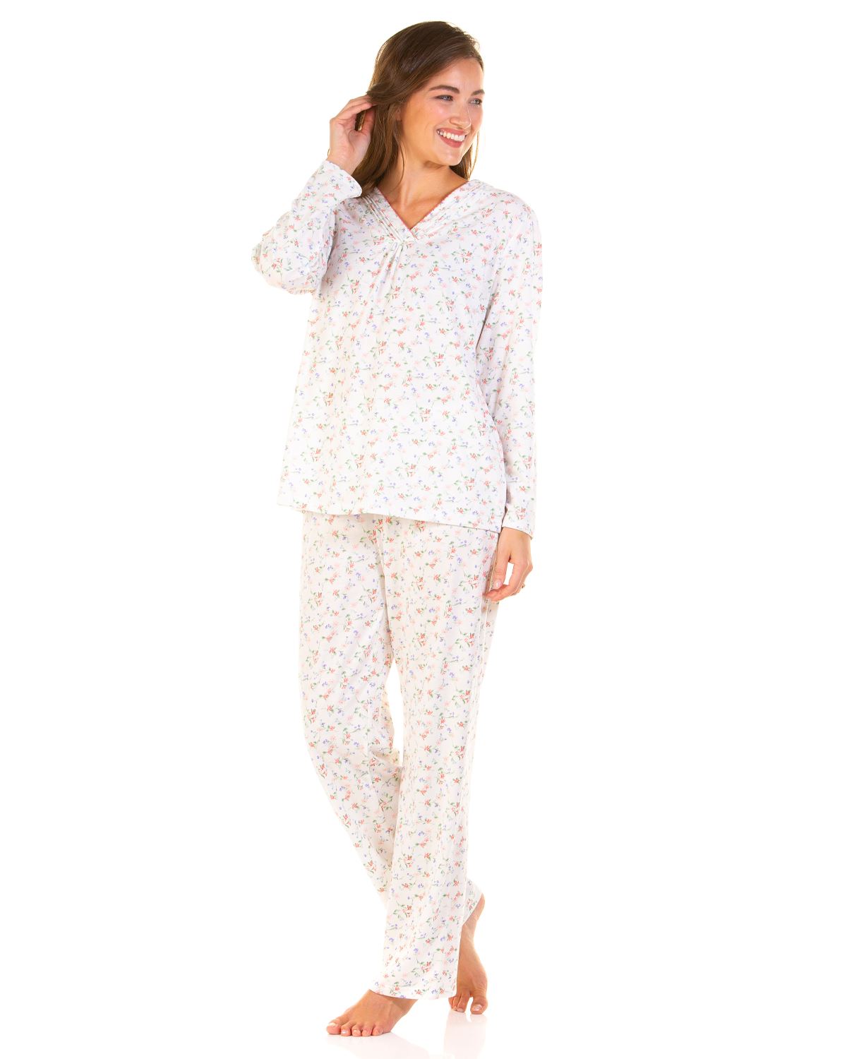 Conjunto de pijama floral de manga larga rico de algodón para damas La Marquise Jersey - Imagen 7 de 9