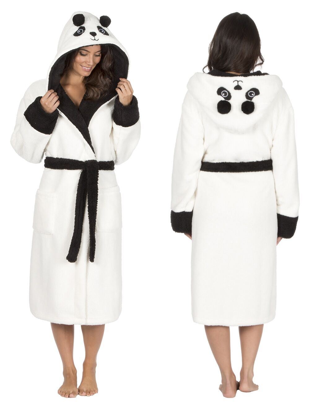 Womens Animal Hooded Coral Fleece Dressing Gown Robe Wrap Bathrobe