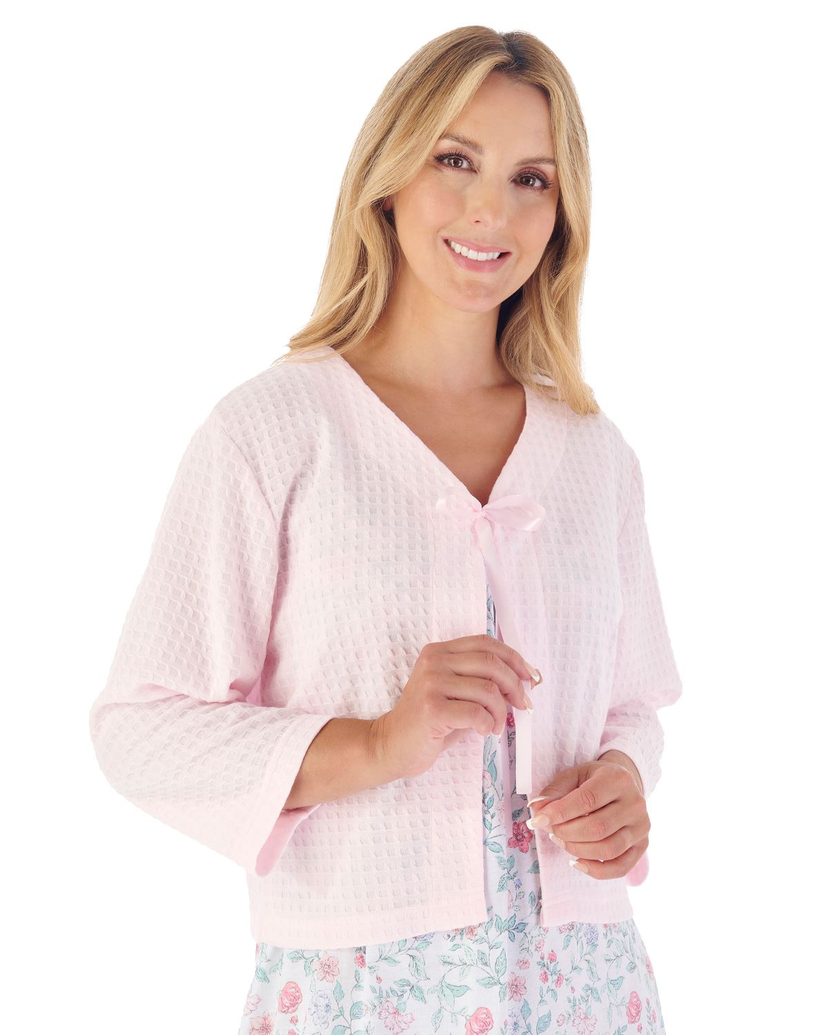 Slenderella Waffle Bed Jacket Button or Ribbon Fastening Lightweight Housecoat - Picture 5 of 9