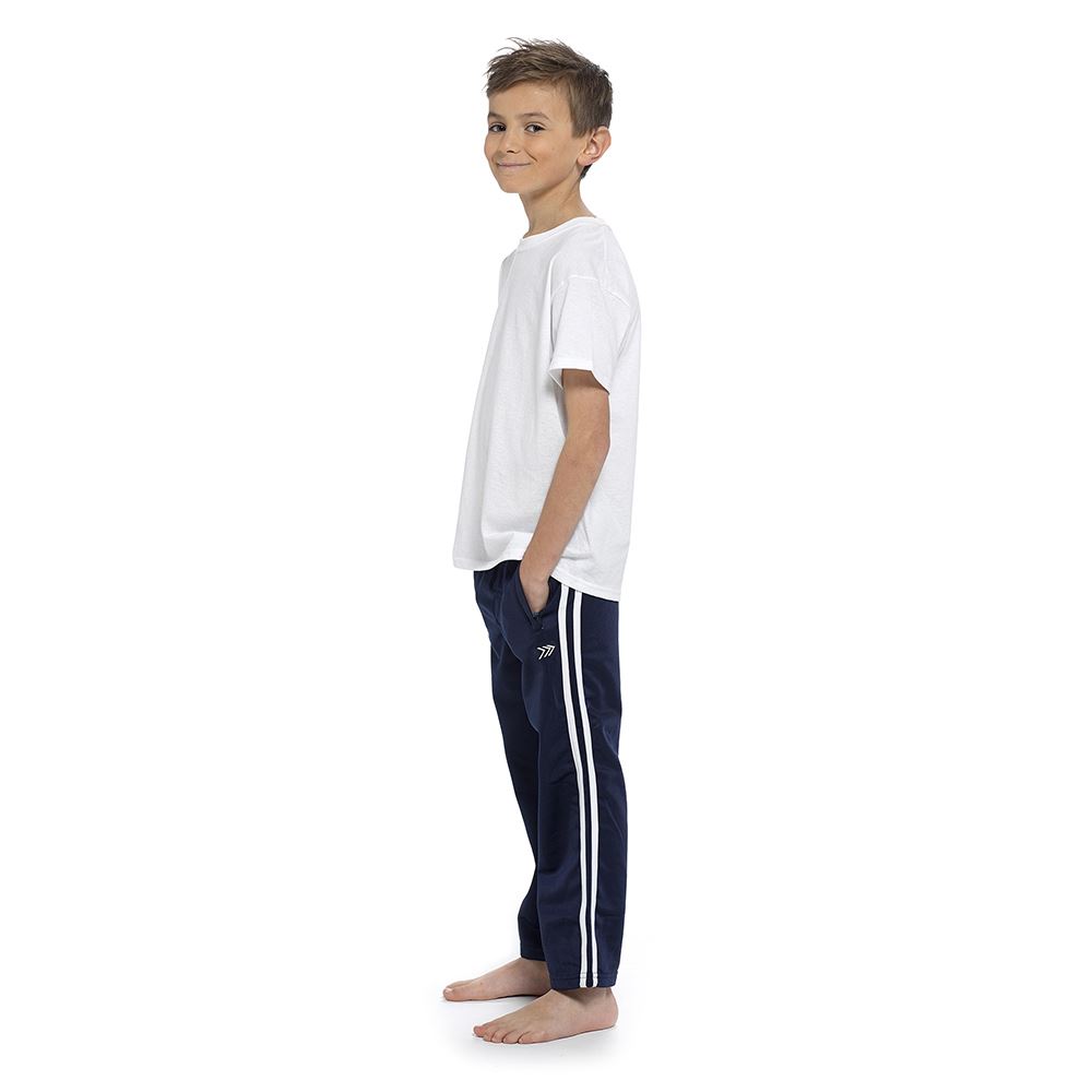 Kids Jogger Bottoms Boys Girls Casual Side Stripe Leisure Loose Leg PE Trousers - Picture 8 of 9