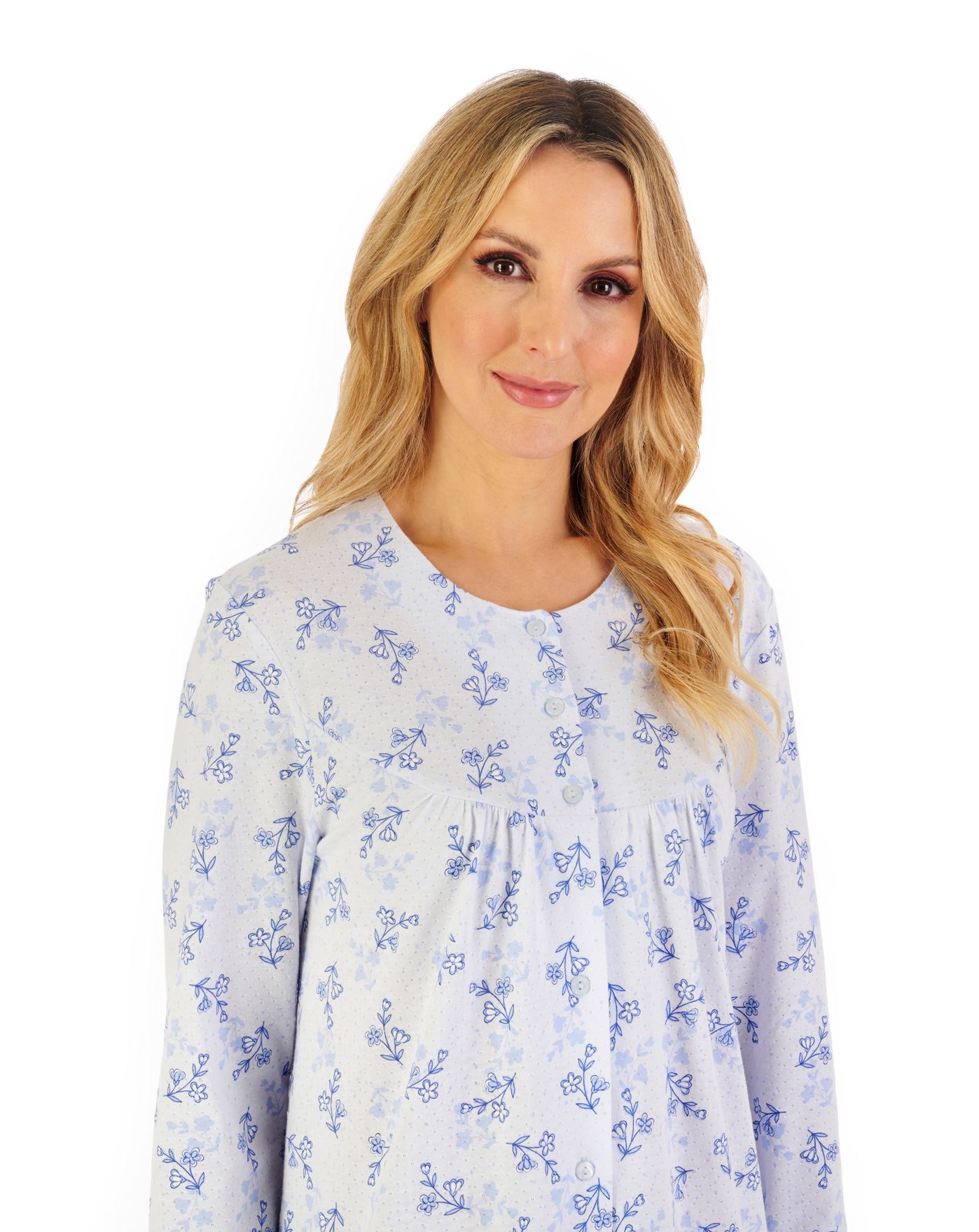 Camisón Slenderella Jersey Botón 46" Jacquard Floral Manga Larga - Imagen 3 de 7