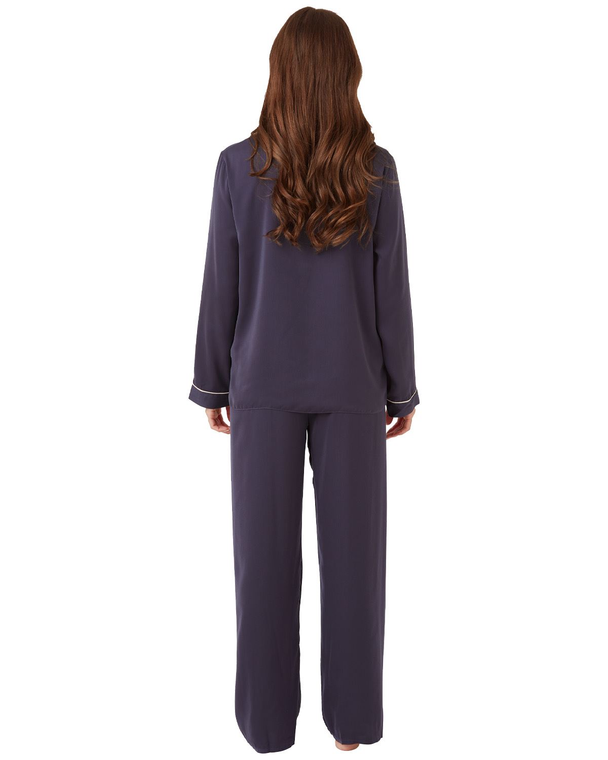 Ladies Satin Long Pajamas Button Through Silky Pajama Set PJ Nightwear - Picture 17 of 18