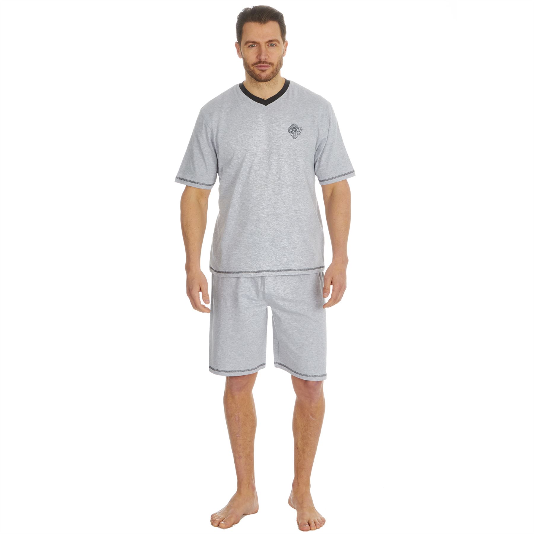 Mens Short Pyjamas Jersey Cotton Short Sleeve Pyjama Set Loose Nightwear PJs - Picture 19 of 46