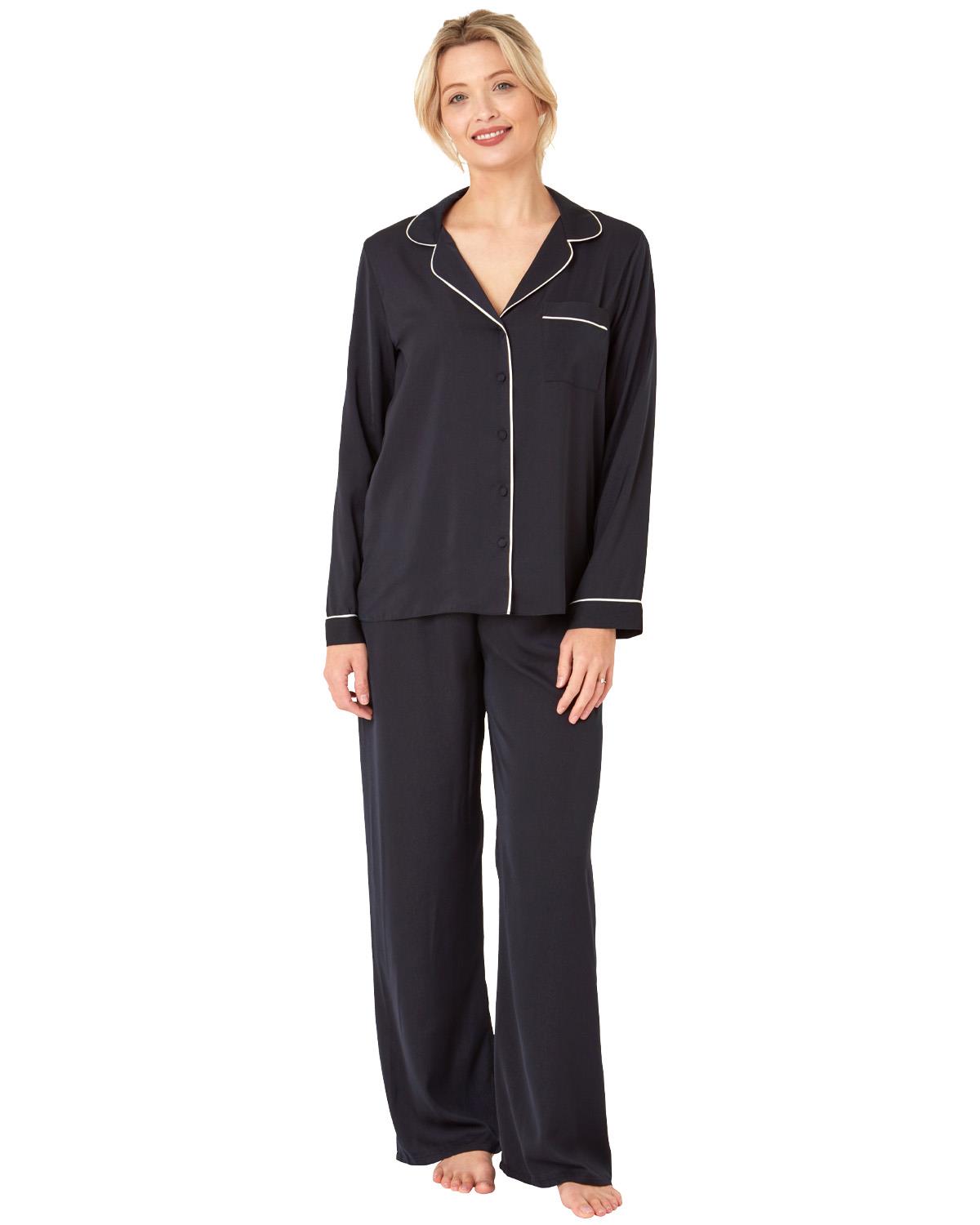 Ladies Satin Long Pajamas Button Through Silky Pajama Set PJ Nightwear - Picture 6 of 18