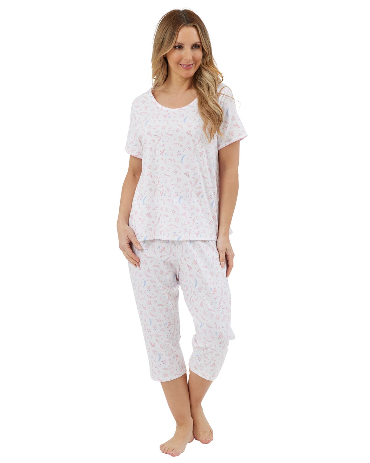 Marlon Baumwolle Cropped Schlafanzug Ernte Blumen Jersey 3/4 Schlafanzug - Bild 5 von 7