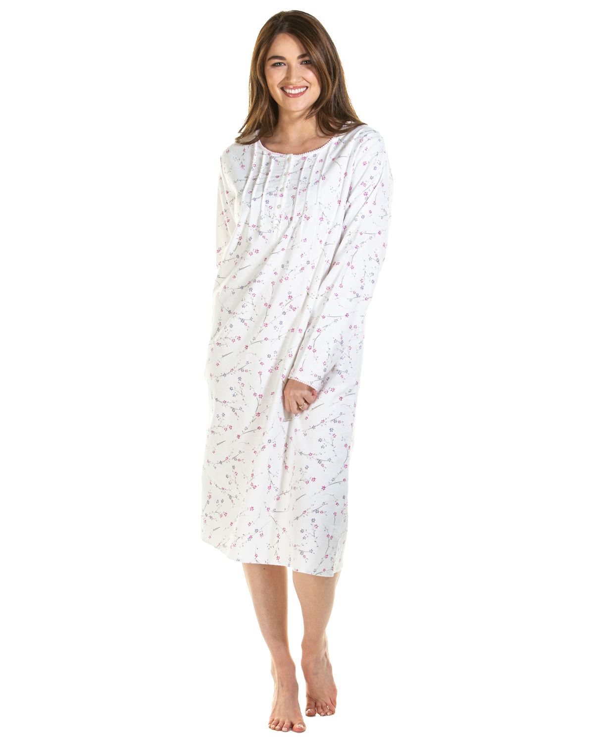 Sue Marks Brushed Nightie Ladies Floral Flannel Cotton Nightdress