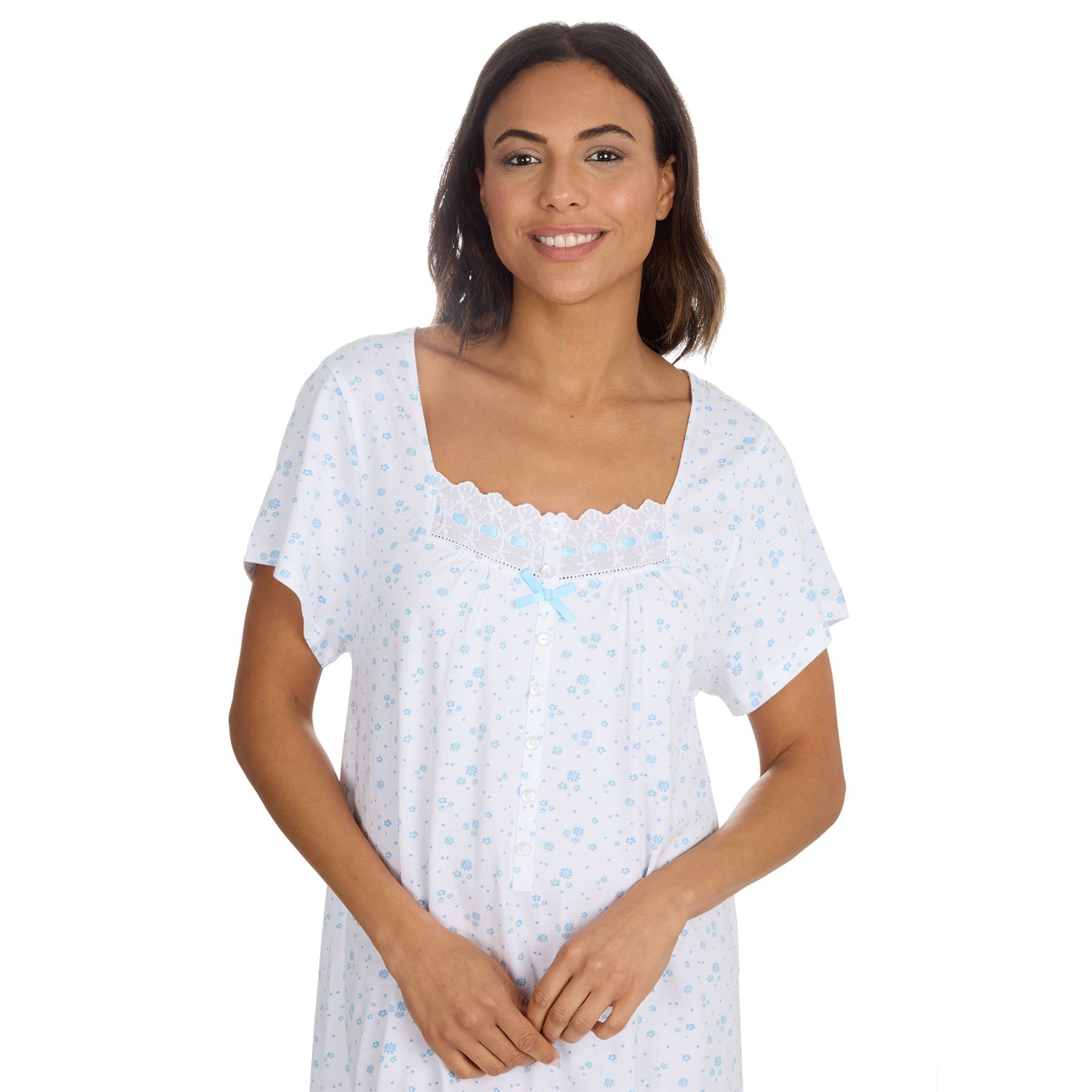 Cottonique Jersey Nightie Ladies 100% Cotton Soft Short Sleeve Nightdress - Picture 14 of 29