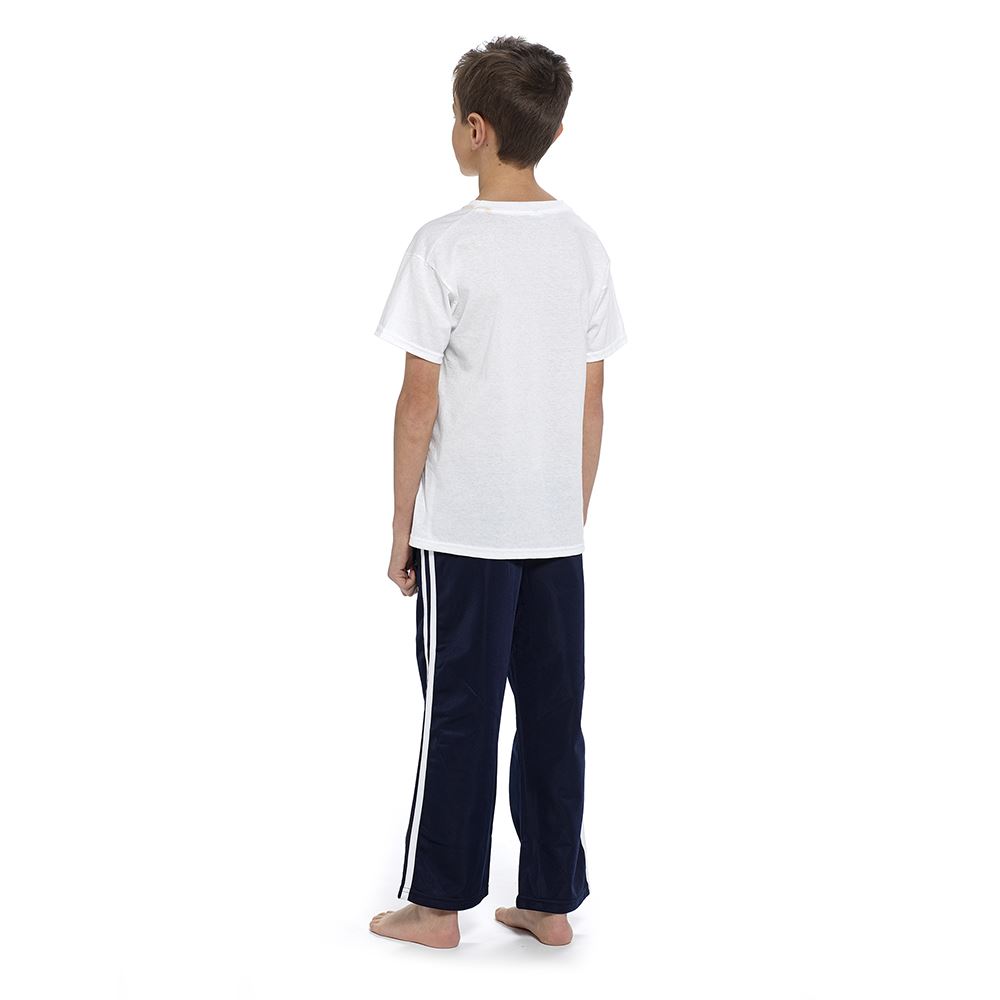Kids Jogger Bottoms Boys Girls Casual Side Stripe Leisure Loose Leg PE Trousers - Picture 9 of 9