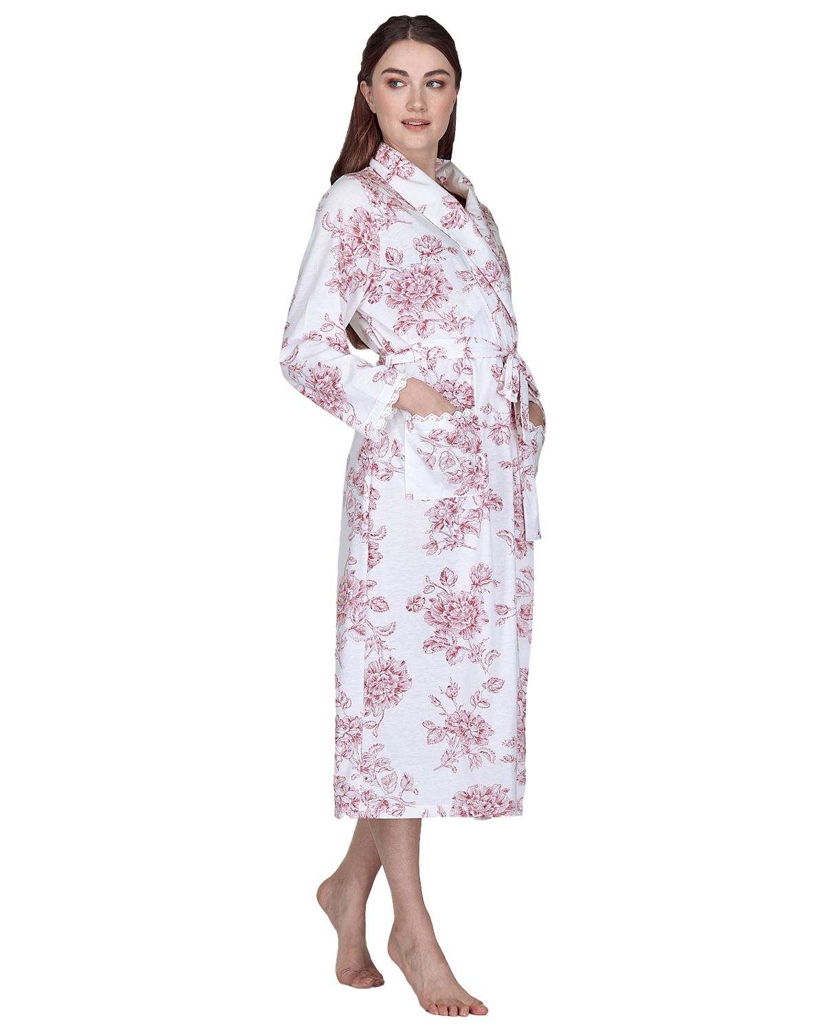 Damen Jersey Blumen Morgenmantel Vintage Print Cotton Rich Langarm Morgenmantel - Bild 4 von 11