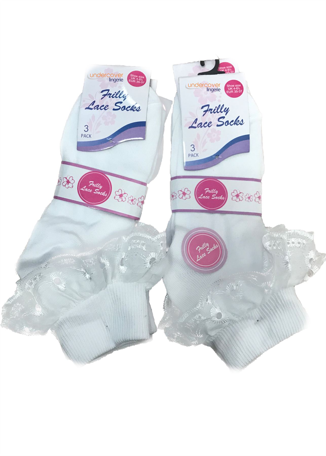 Frilly Lace Ankle Socks Soft Trim Top White School Sock - Picture 2 of 3