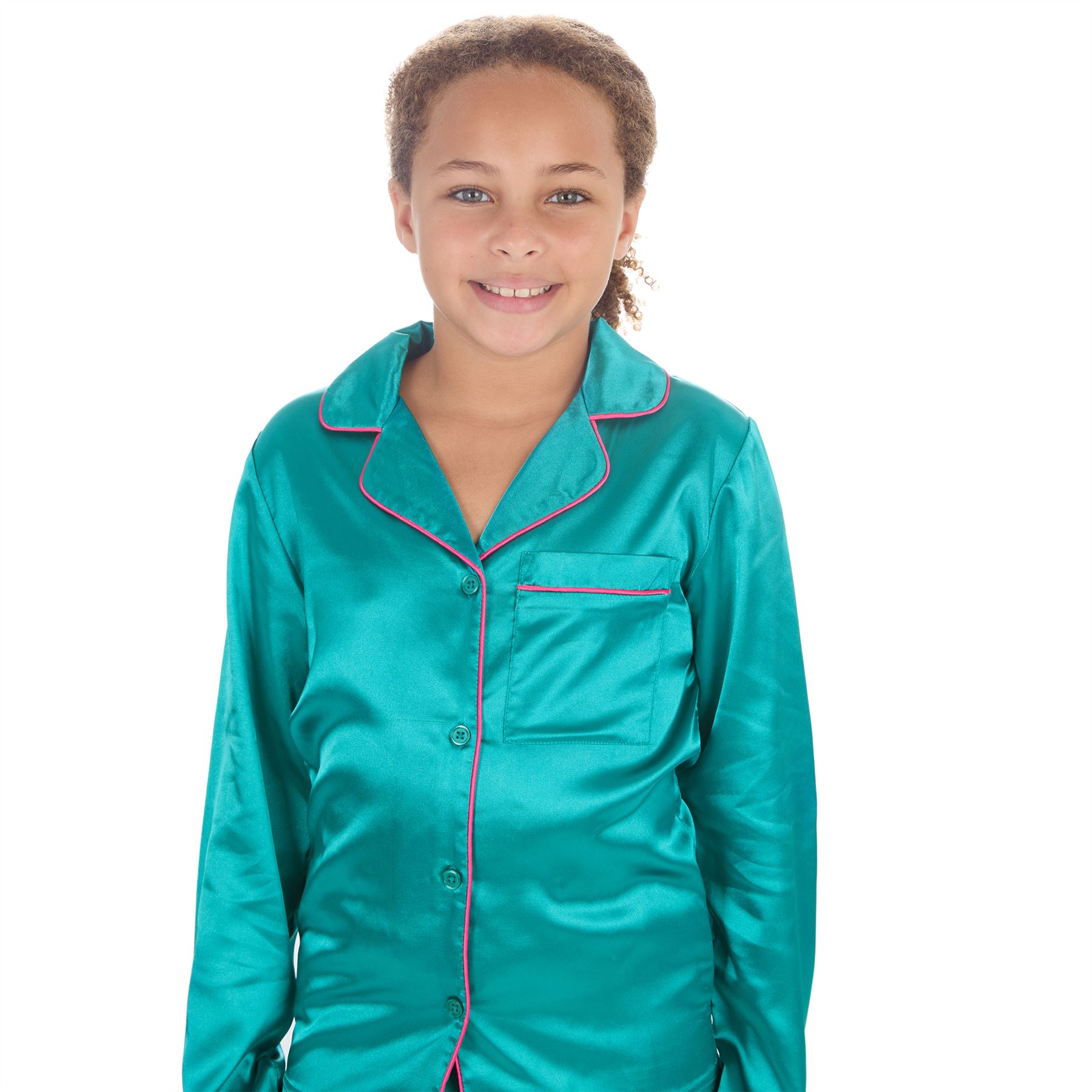 Girls Satin Long Pajamas Kids Long Sleeve Button Pajama Set PJs Nightwear - Picture 8 of 8