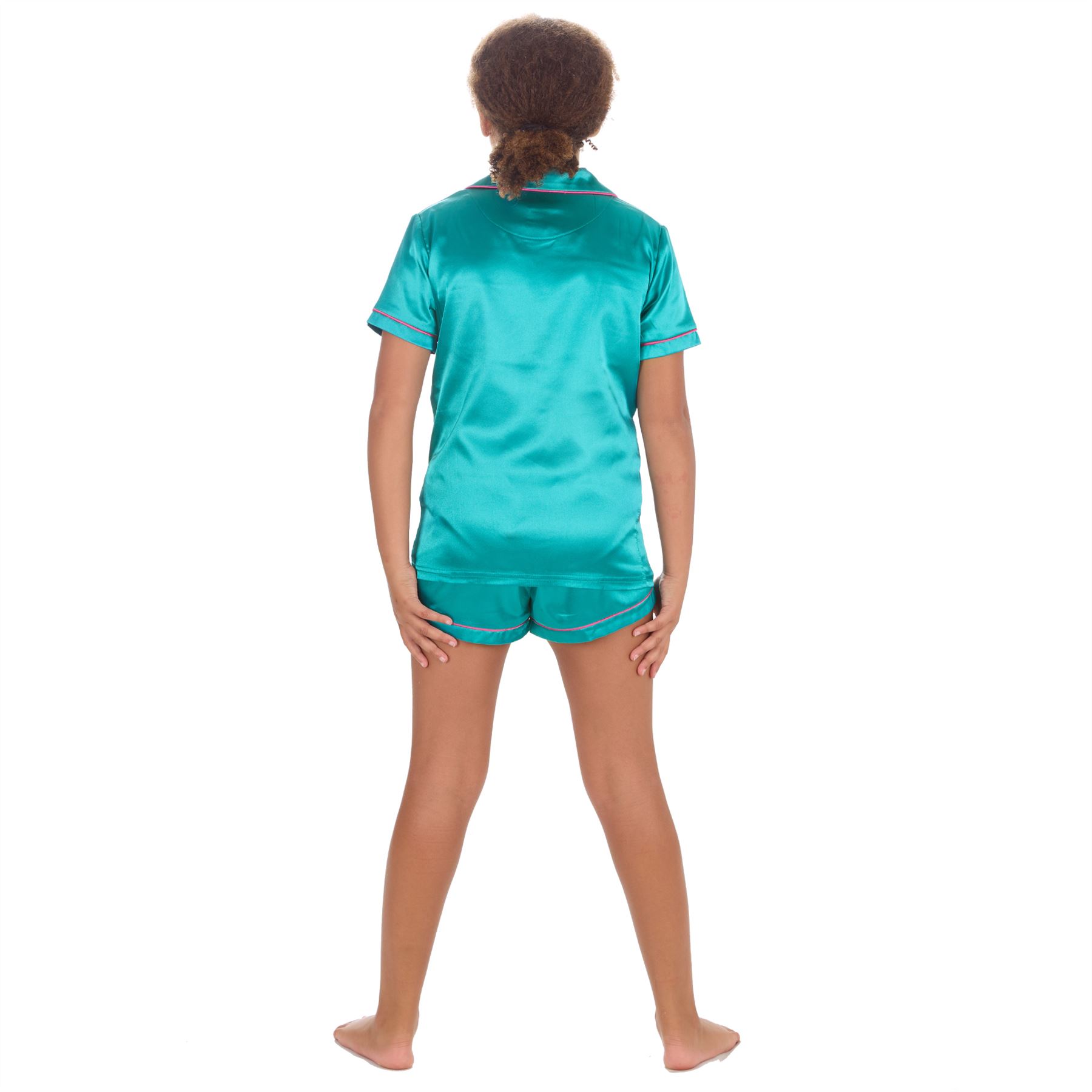 Girls Satin Short Pajamas Kids Short Sleeve Button Pajama Set PJs Nightwear - Picture 6 of 7