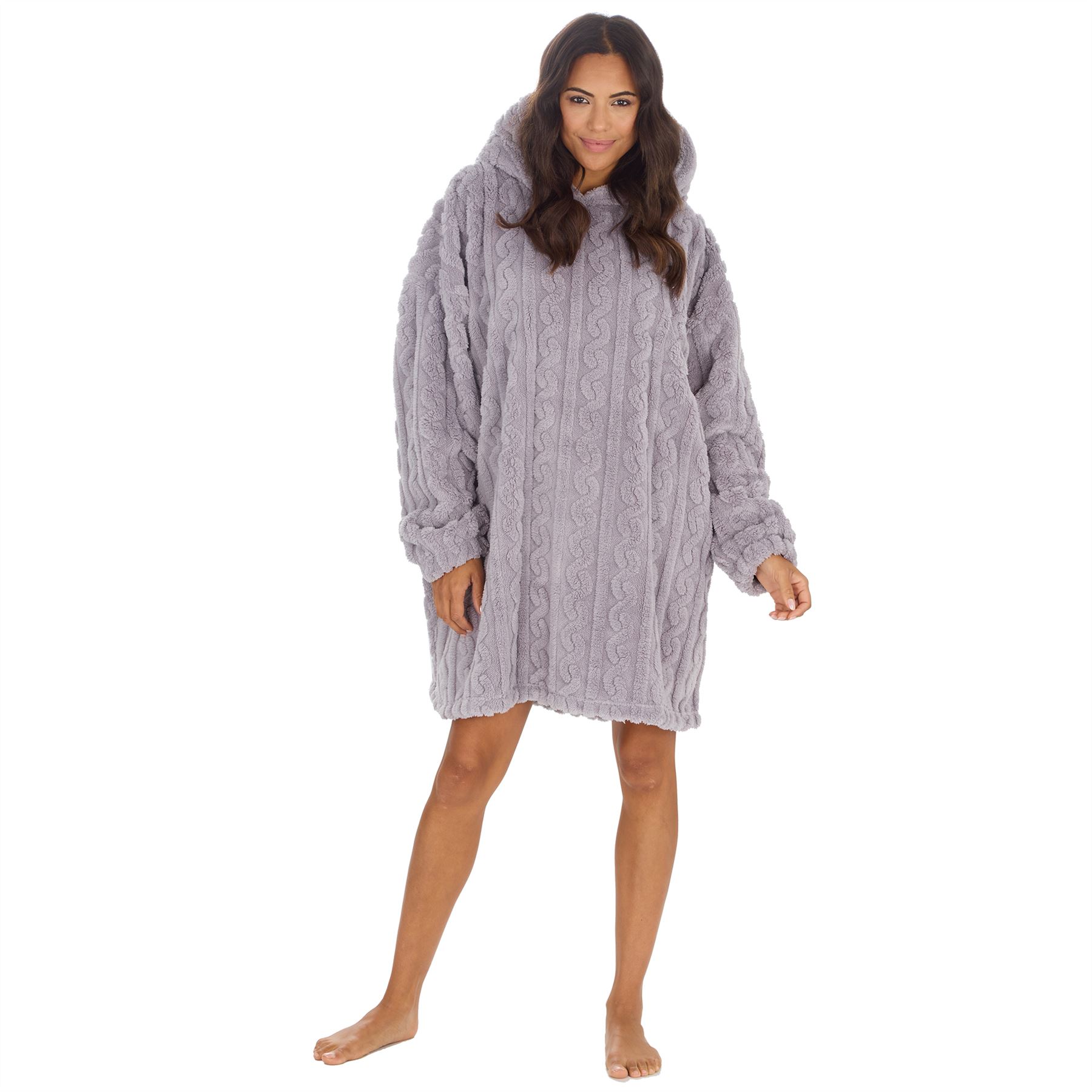 Sudadera con capucha Sherpa de gran tamaño para adultos cable polar con capucha acurrucarse salón manta jersey - Imagen 9 de 21