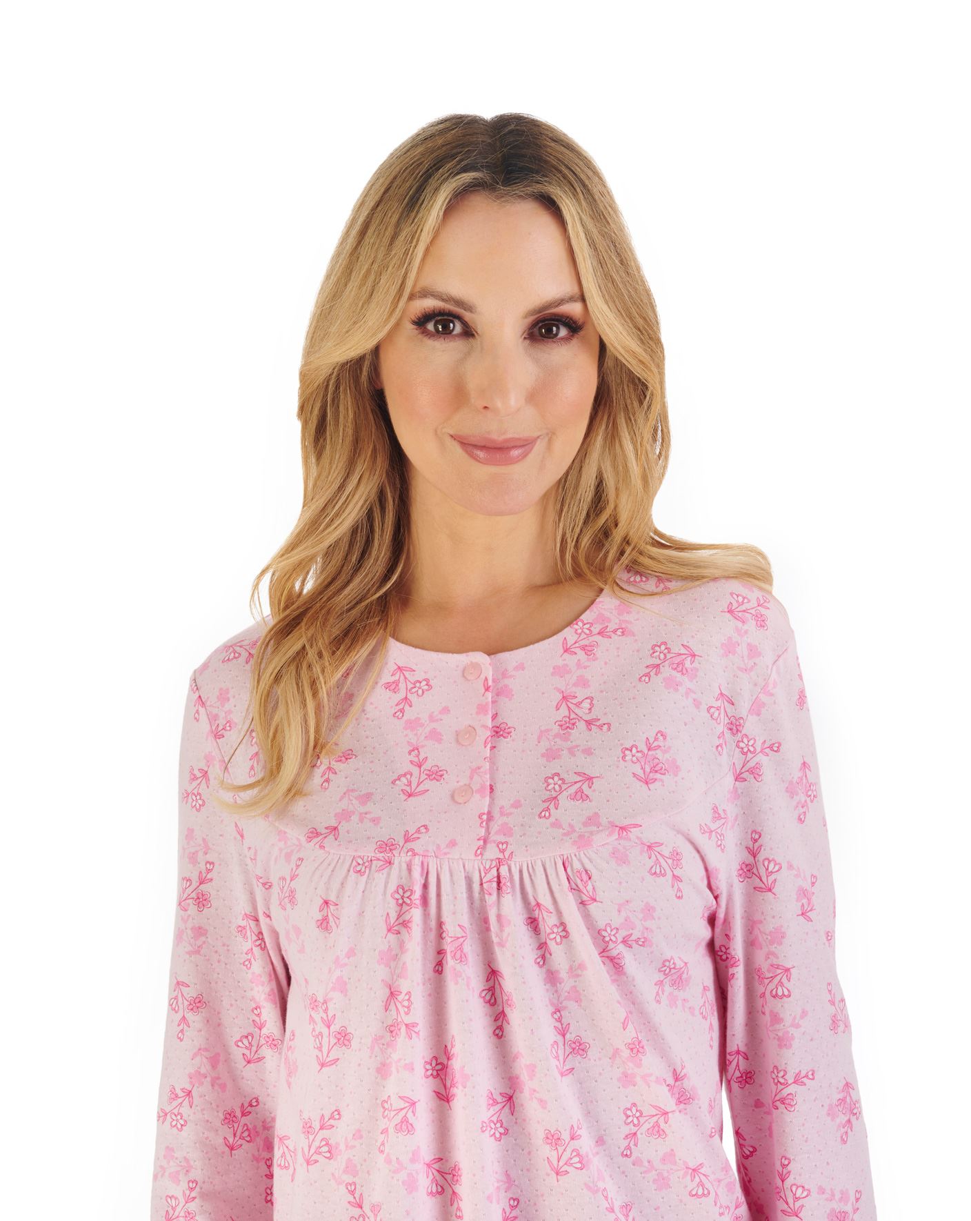Camisón Slenderella Jersey Botón 46" Jacquard Floral Manga Larga - Imagen 6 de 7