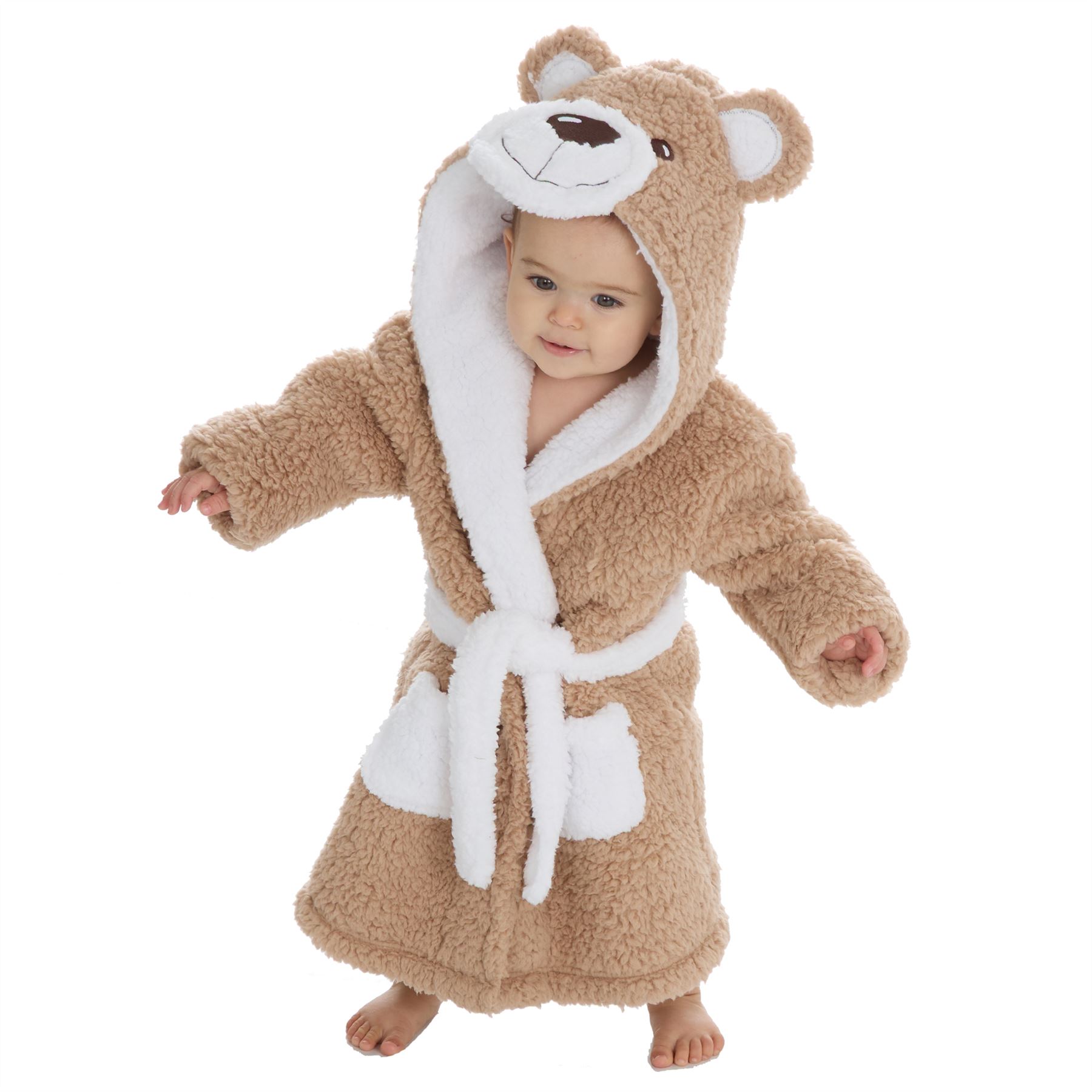 Baby Toddlers Bathrobe Infant Kid Soft Coral Fleece Hooded Dressing Gown - Picture 95 of 103