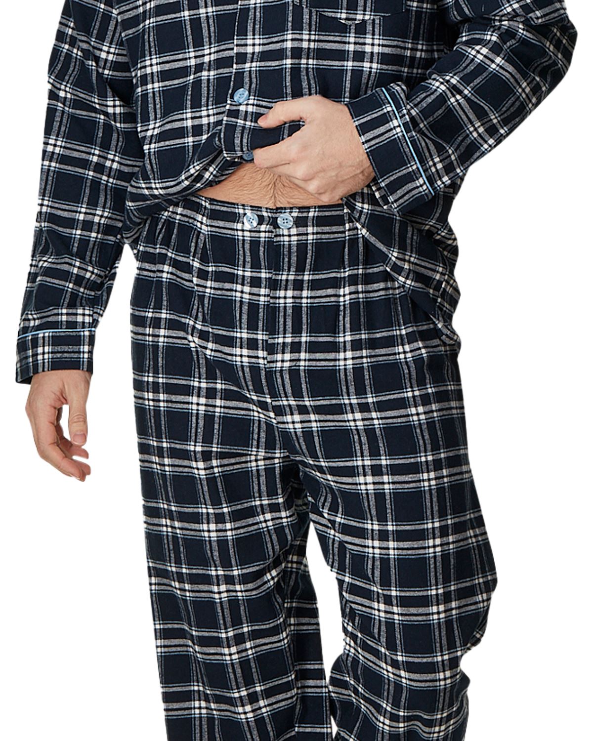 Juego de pijamas de algodón cepillado Haigman para hombre manga larga con botones a medida - Imagen 9 de 38