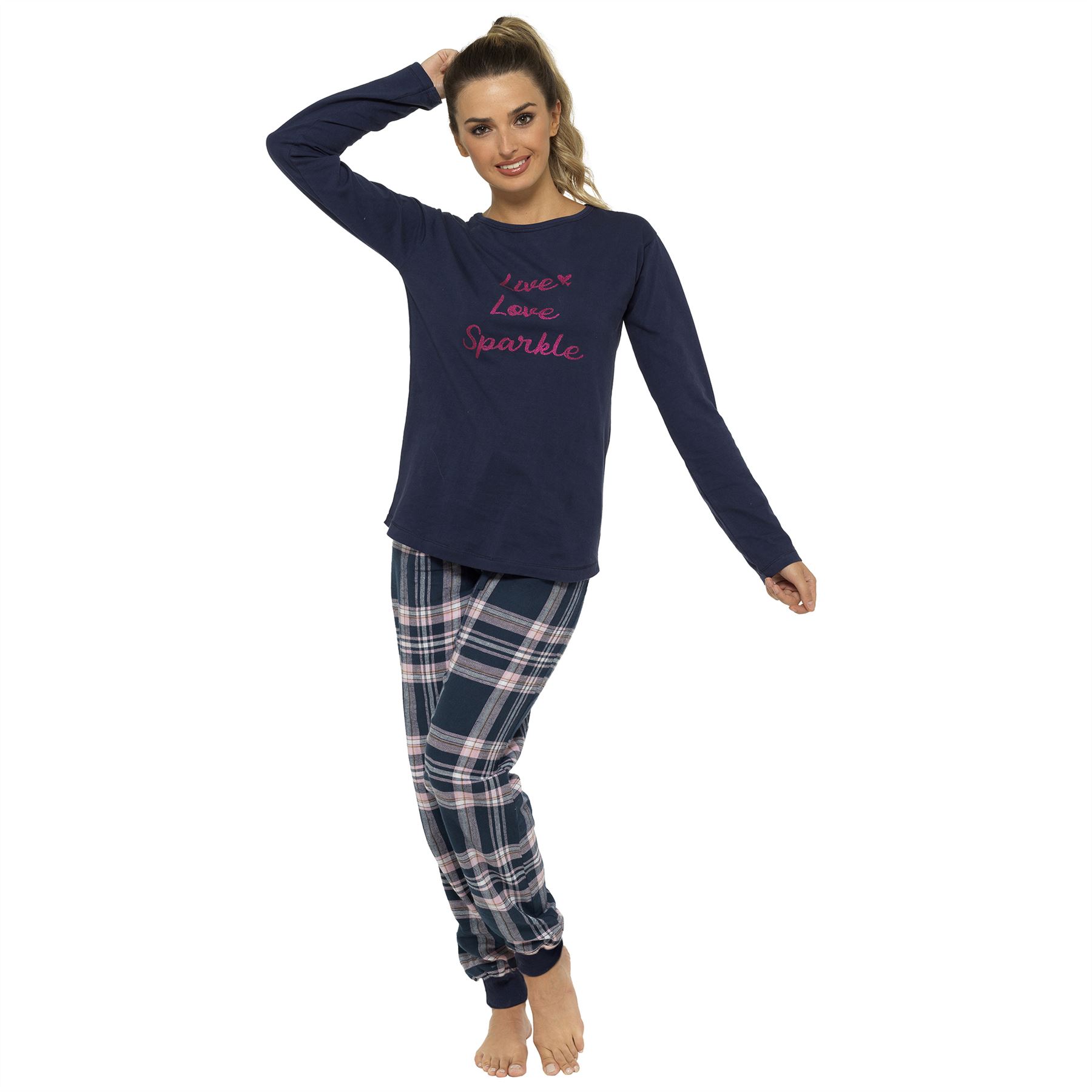 Ladies Long Pyjamas Jersey Long Sleeve Pyjama Set Loungewear Nightwear