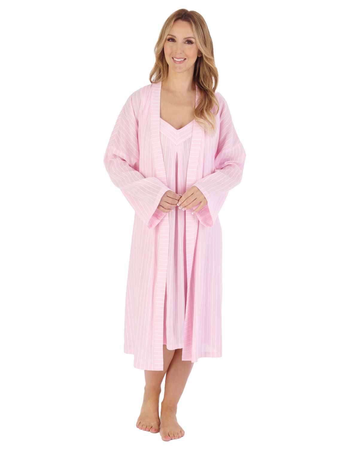 Slenderella Cotton Rich Nightie 40" Textured Stripe Woven Sleeveless Nightdress - Picture 10 of 10