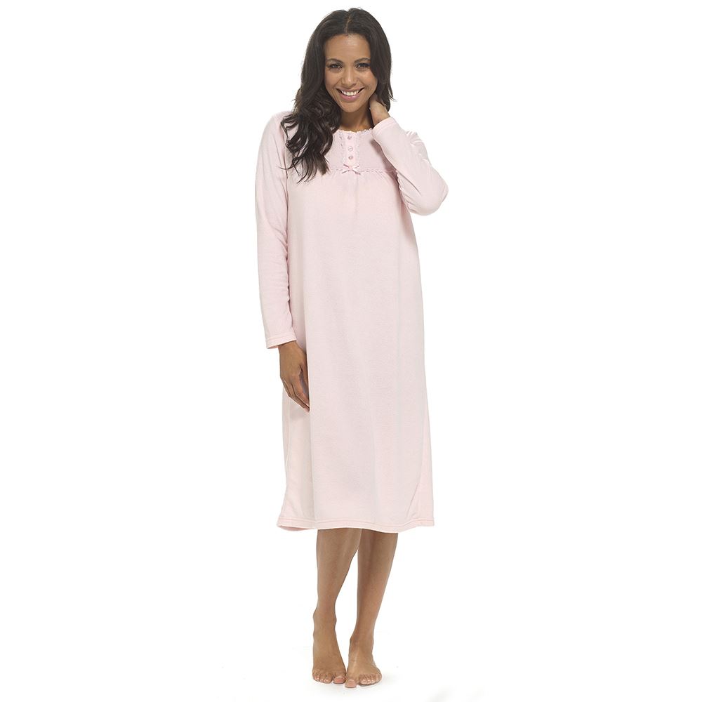 Womens Polar Fleece Nightie Ladies Long Sleeve Soft Touch Winter Nightdress - Picture 6 of 22