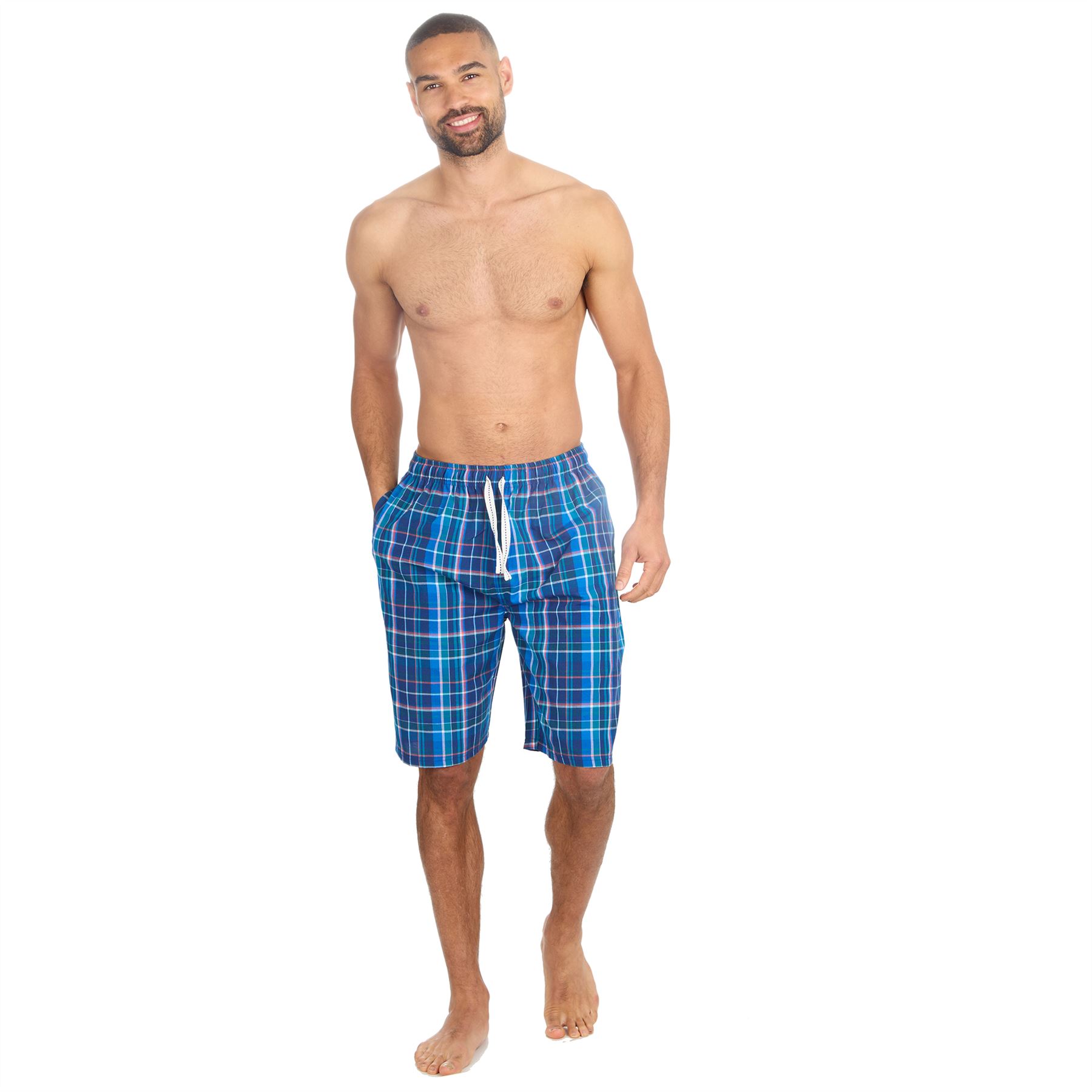 Mens Pyjama Shorts Woven Check Short Pyjamas Bottoms Pants Nightwear - Picture 3 of 35