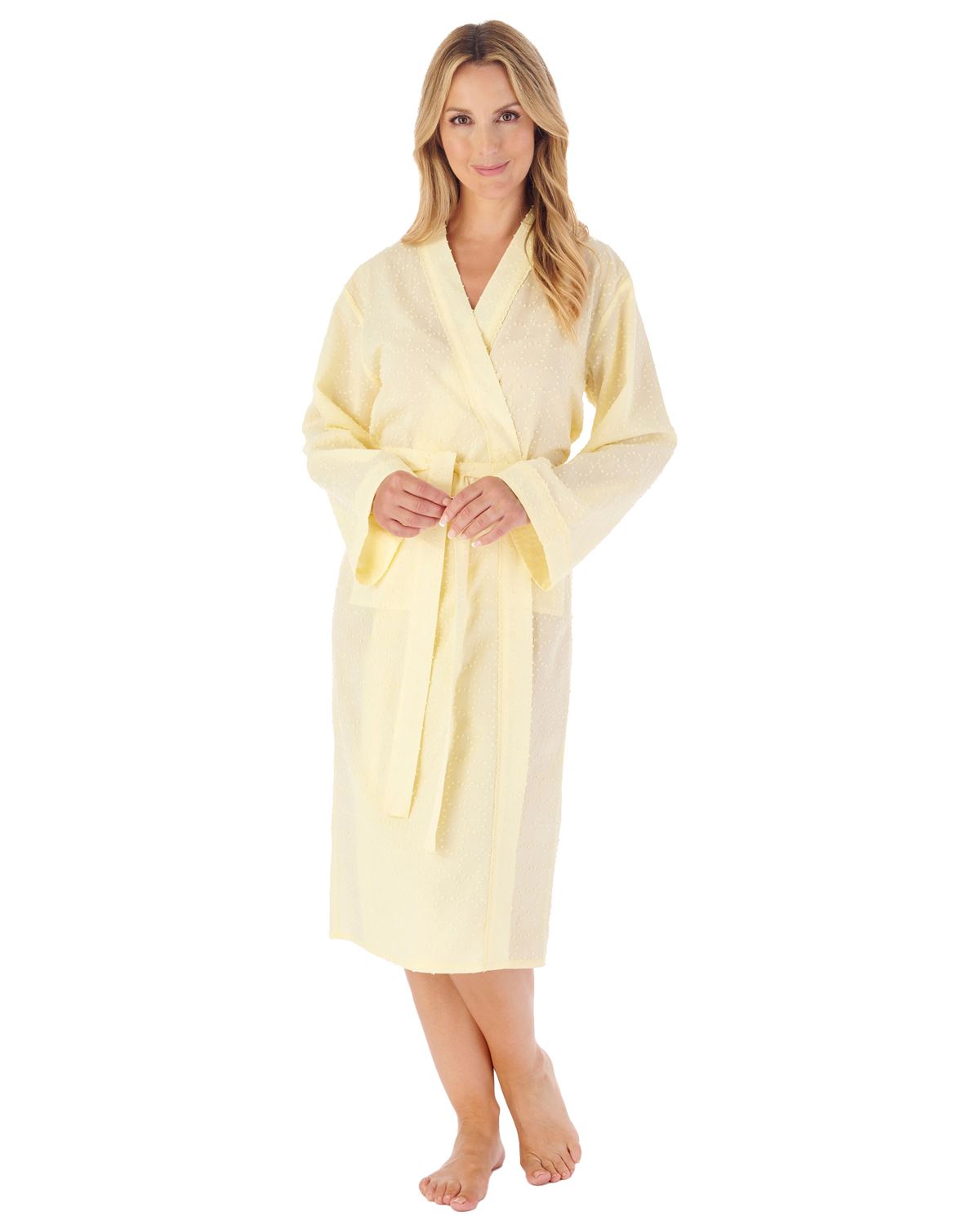 Vestido de vestir Slenderella tejido de algodón 45" Dobby Dot kimono envolvente - Imagen 2 de 13