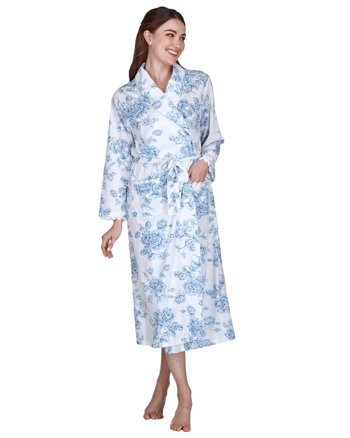 Damen Jersey Blumen Morgenmantel Vintage Print Cotton Rich Langarm Morgenmantel - Bild 8 von 11