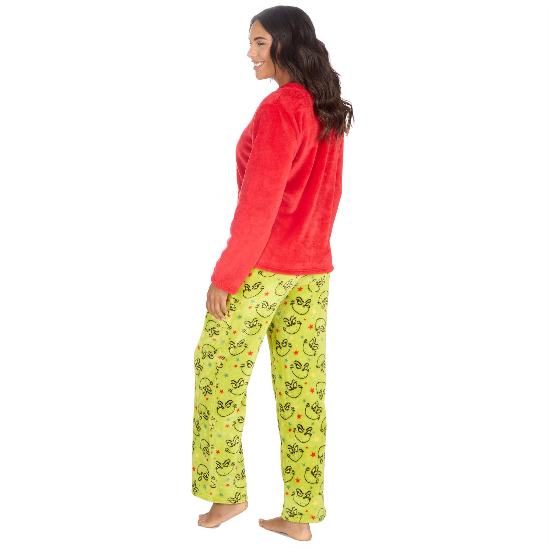 Grinch Fleece Schlafanzug passend Familie Weihnachten Unisex Erwachsene Kinder Pyjama Set - Bild 15 von 22