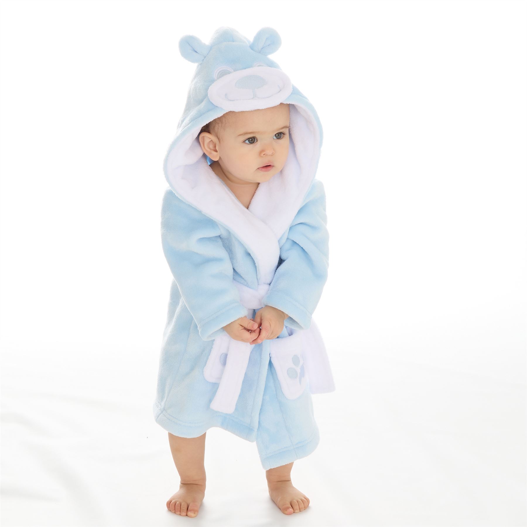 Baby Toddlers Bathrobe Infant Kid Soft Coral Fleece Hooded Dressing Gown - Picture 67 of 103
