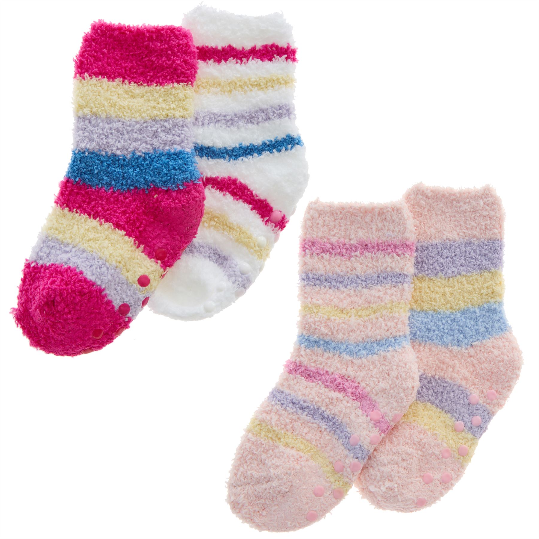 Babies Kids Fluffy Socks Cosy Warm Fuzzy Slipper Bed Sock with Grips (4 Pairs) - Picture 36 of 74