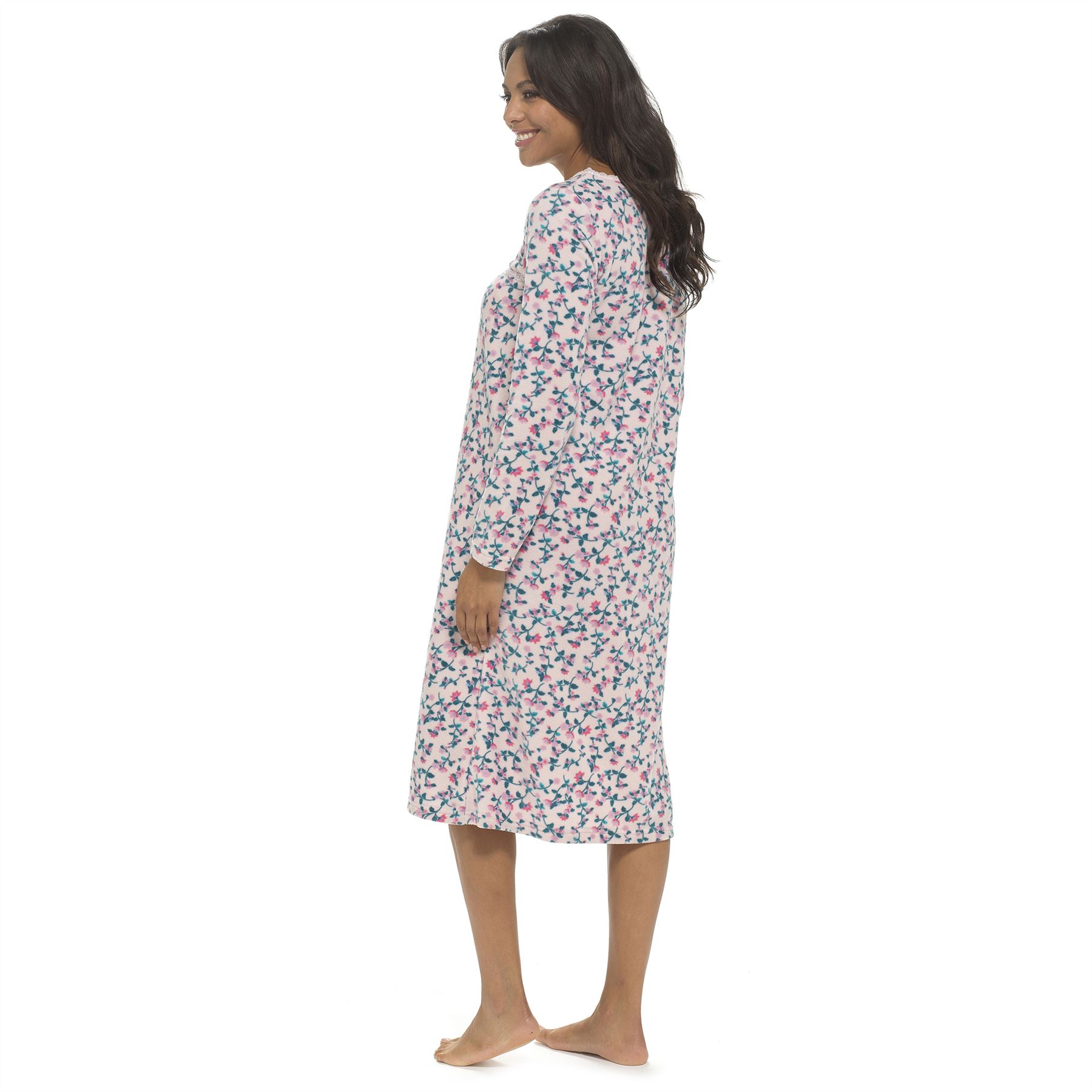 Womens Polar Fleece Nightie Ladies Long Sleeve Soft Touch Winter Nightdress - Picture 13 of 22