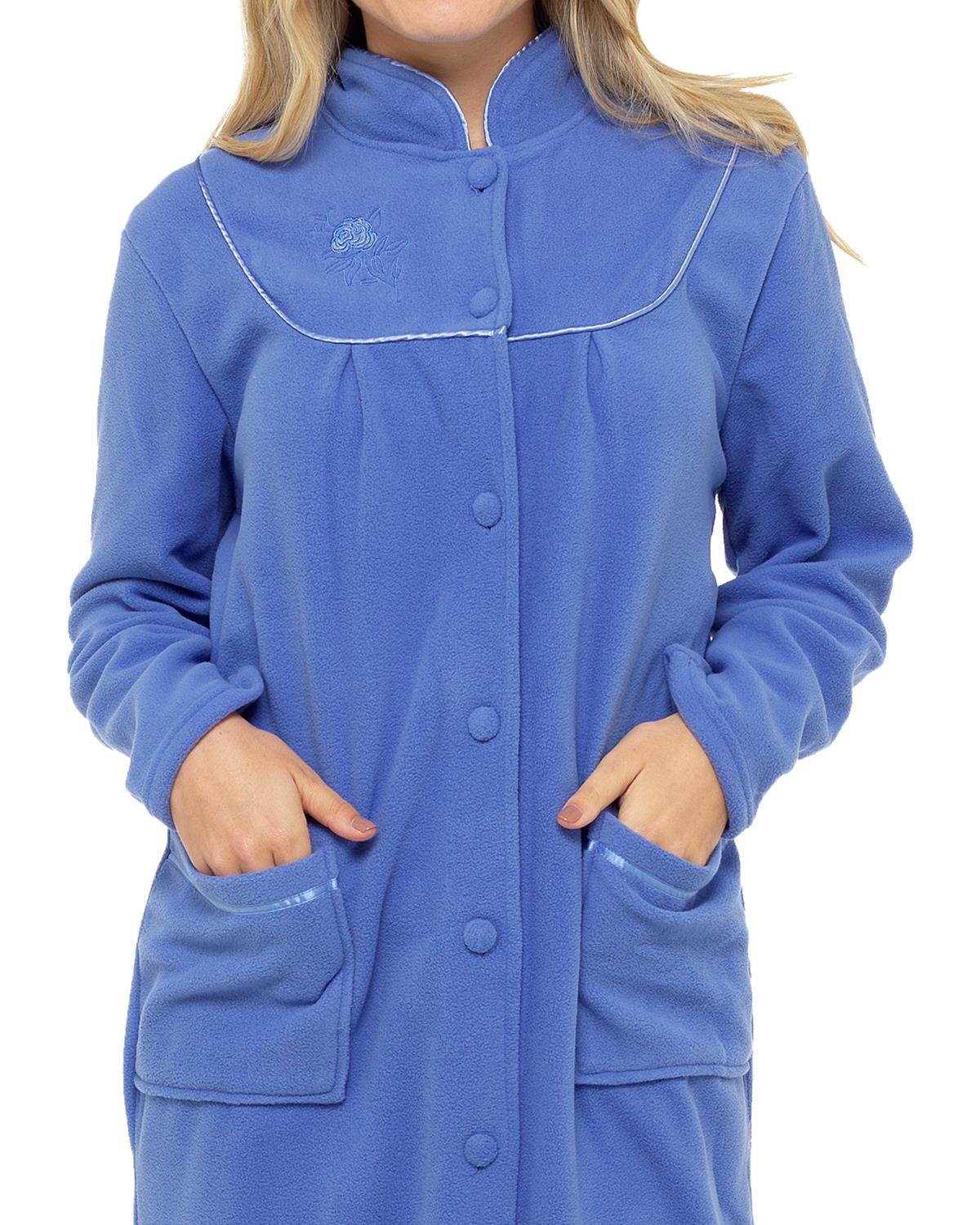 knee length dresses for ladies Slenderella Ladies Button Up Fleece Dressing Gown with Waffle Detail (Small main image 0