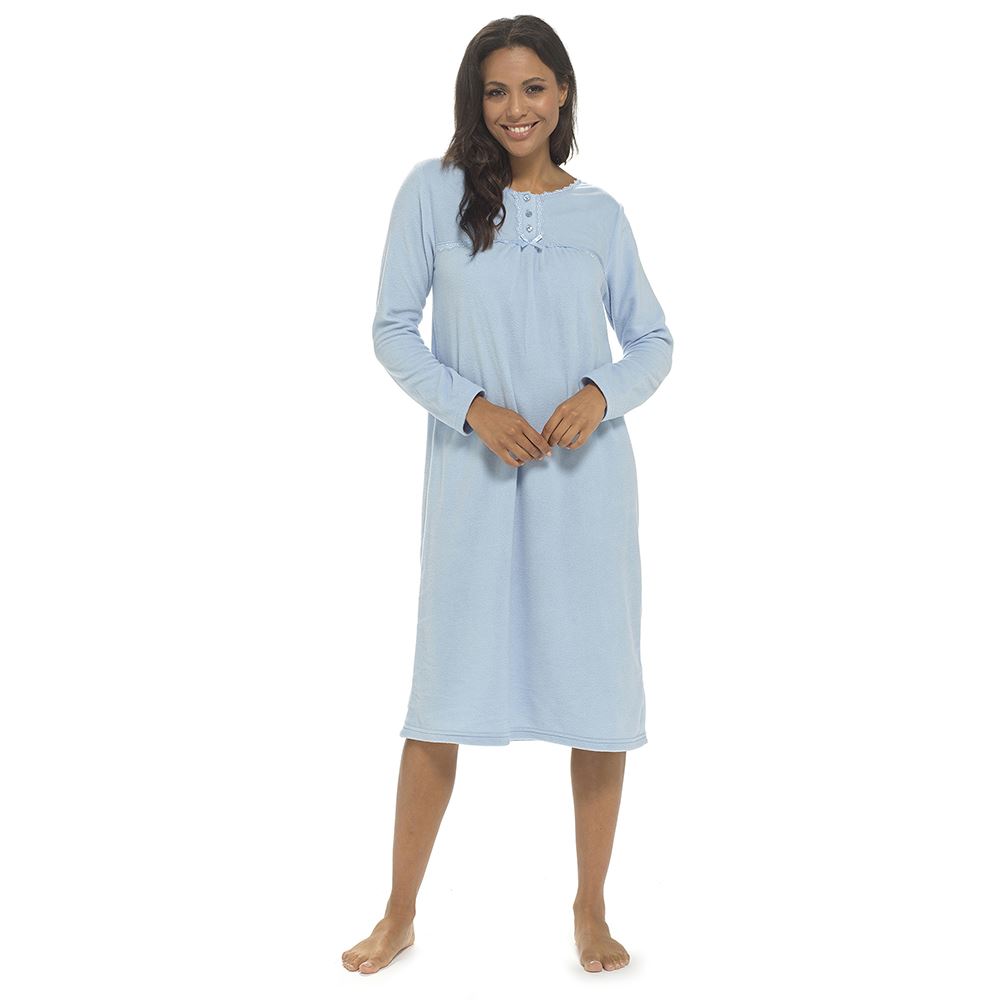 Womens Polar Fleece Nightie Ladies Long Sleeve Soft Touch Winter Nightdress - Picture 3 of 22
