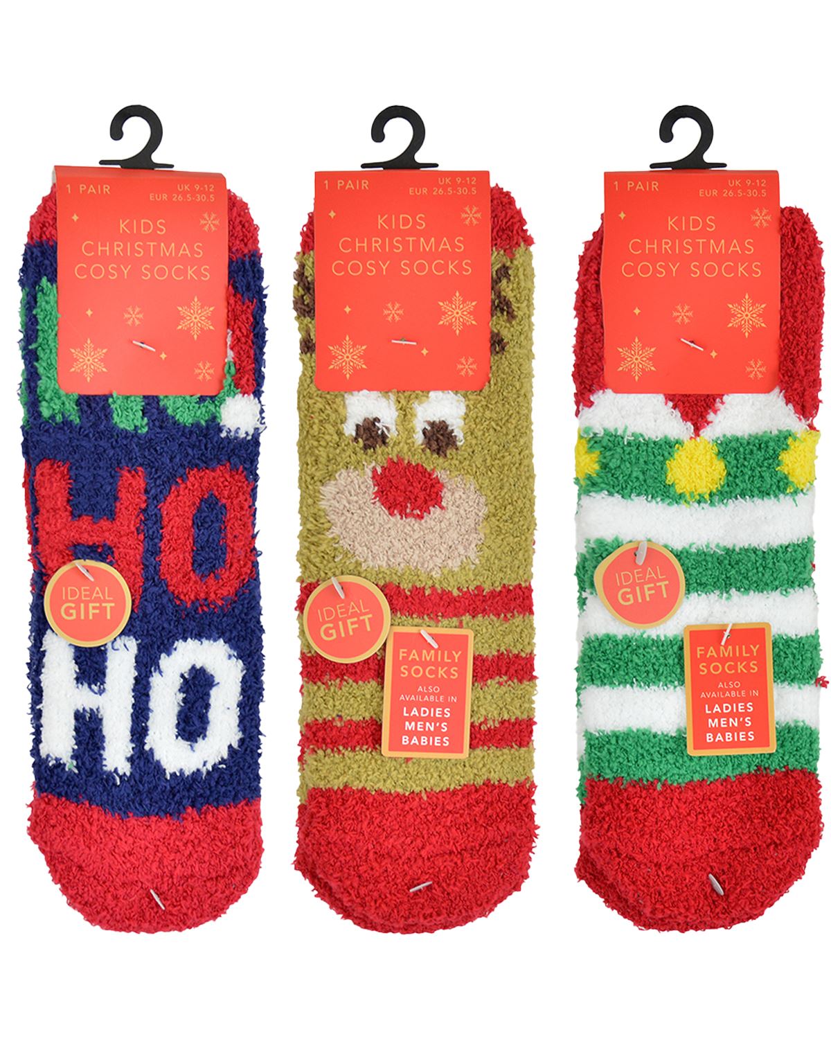 Christmas Cosy Socks Babies Kids Fluffy Festive Bed Slipper Sock Grips (3 Pairs) - Picture 11 of 13